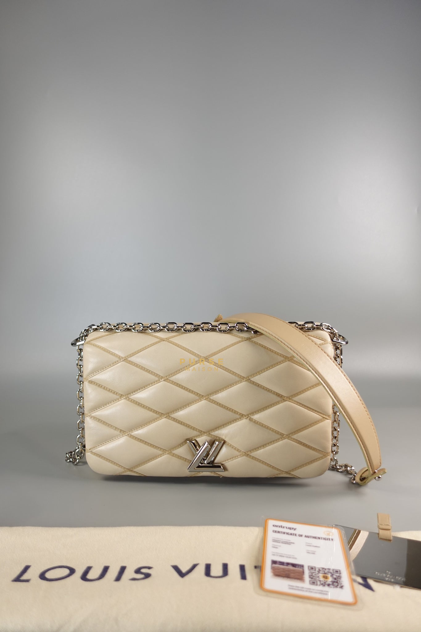 Go 14 Malletage MM in Light Beige Quilted Lambskin Leather and Silver Hardware (Date code: TR1155) | Purse Maison Luxury Bags Shop