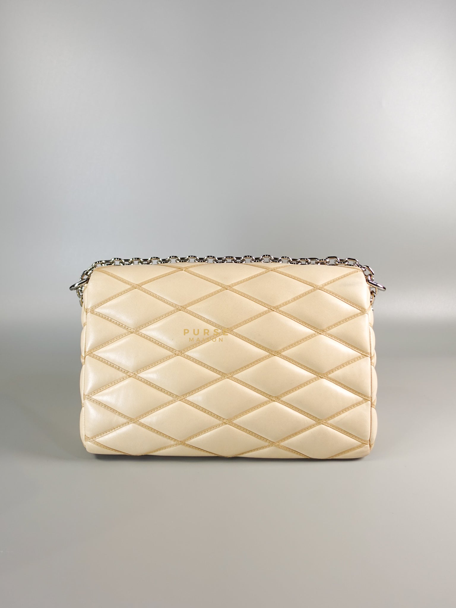 Go 14 Malletage MM in Light Beige Quilted Lambskin Leather and Silver Hardware (Date code: TR1155) | Purse Maison Luxury Bags Shop