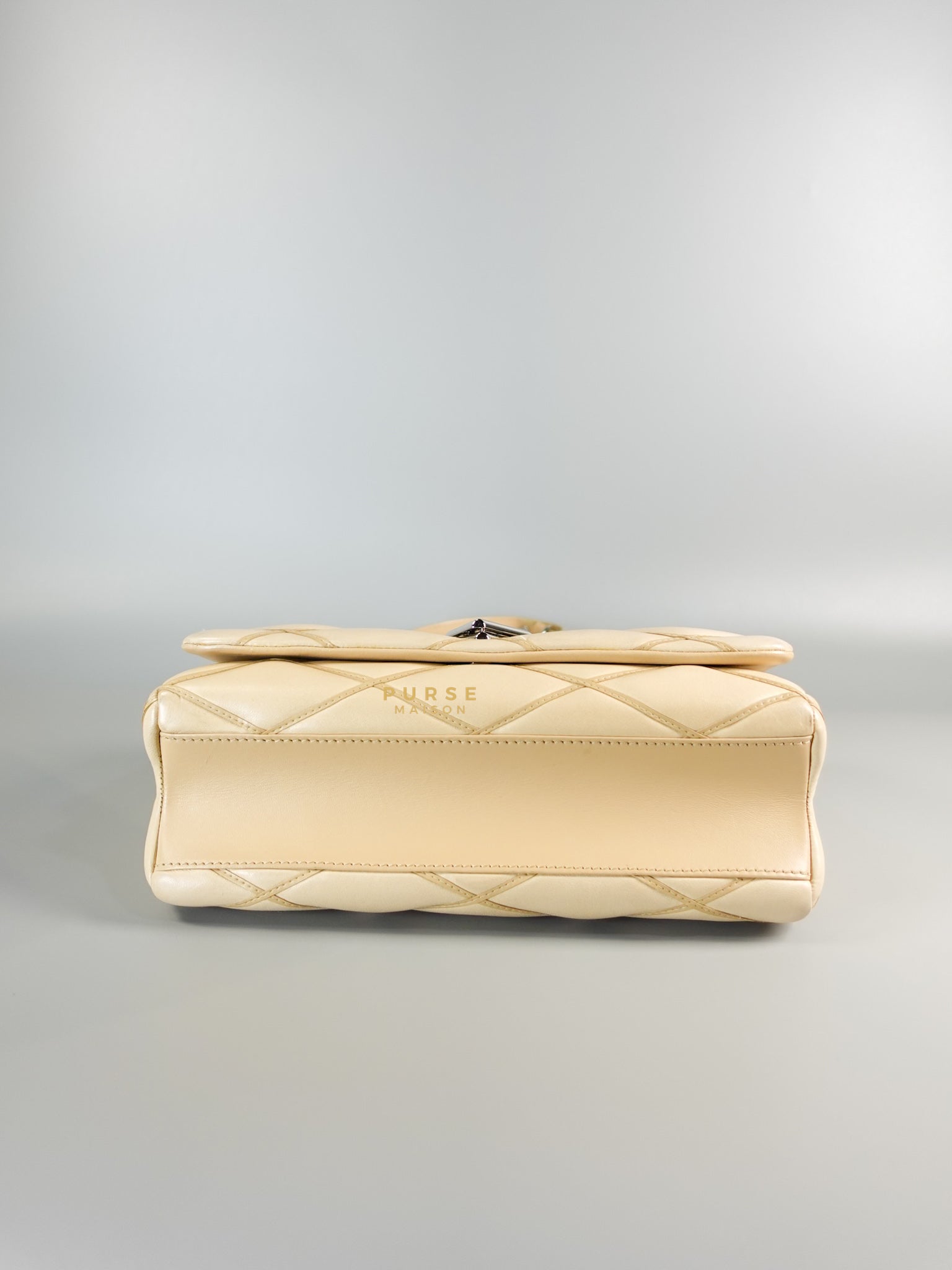 Go 14 Malletage MM in Light Beige Quilted Lambskin Leather and Silver Hardware (Date code: TR1155) | Purse Maison Luxury Bags Shop