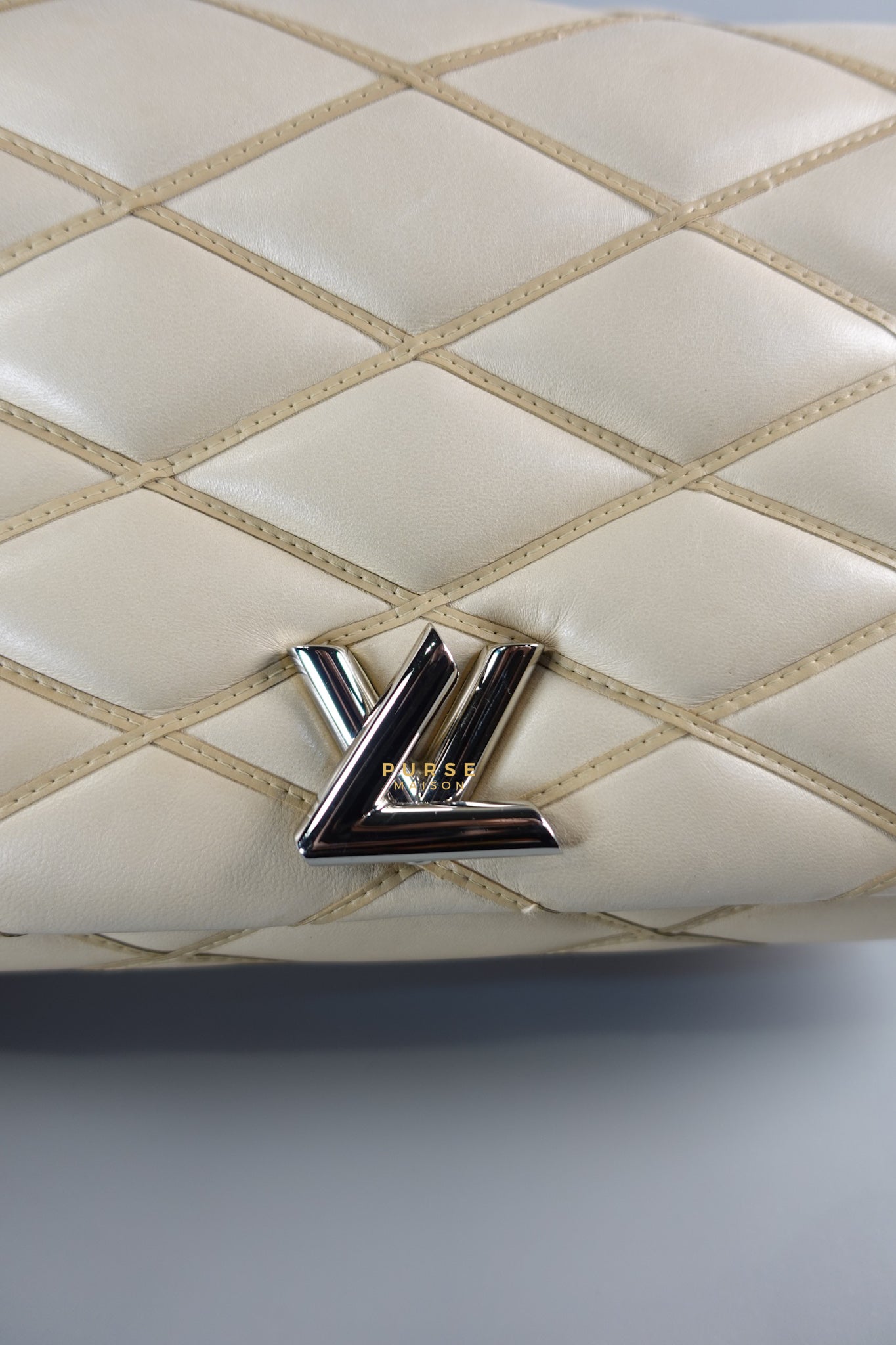 Go 14 Malletage MM in Light Beige Quilted Lambskin Leather and Silver Hardware (Date code: TR1155) | Purse Maison Luxury Bags Shop