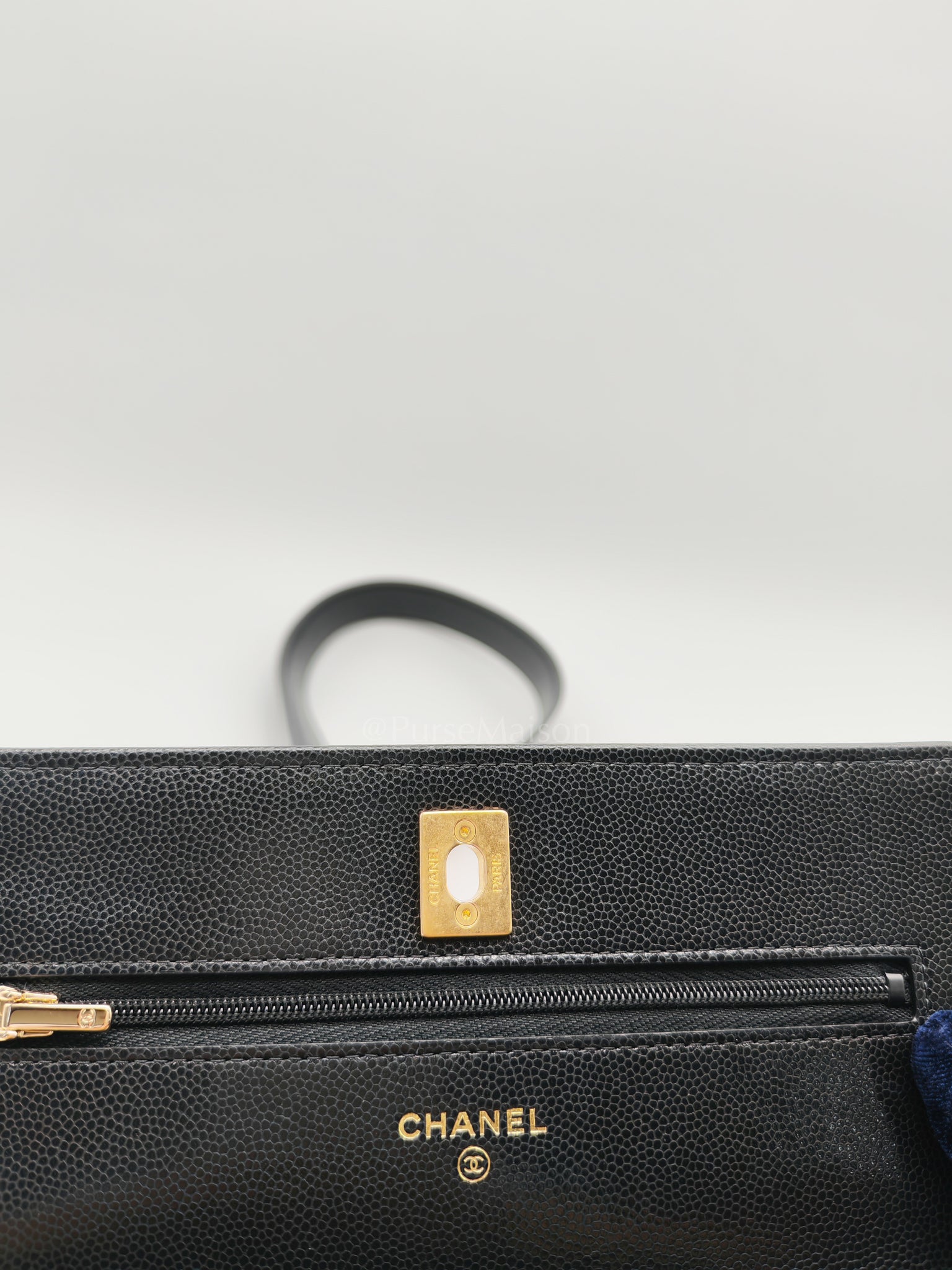 Gold Coin Wallet On Chain(WOC) Black Caviar Leather Aged Gold Hardware (Microchip) | Purse Maison Luxury Bags Shop