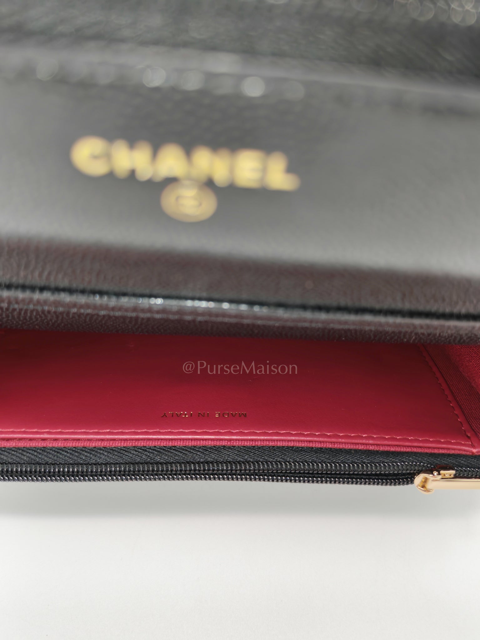 Gold Coin Wallet On Chain(WOC) Black Caviar Leather Aged Gold Hardware (Microchip) | Purse Maison Luxury Bags Shop