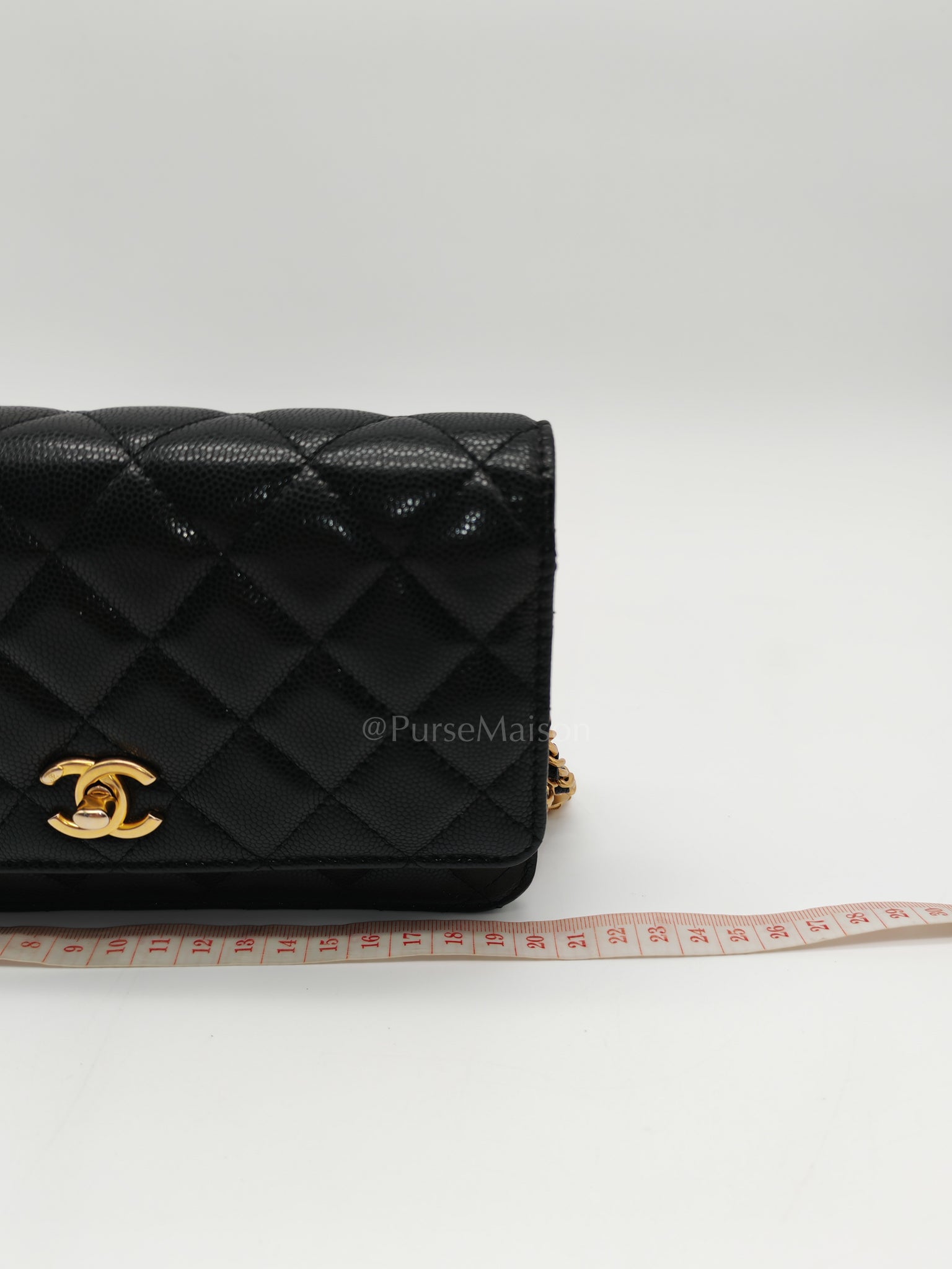Gold Coin Wallet On Chain(WOC) Black Caviar Leather Aged Gold Hardware (Microchip) | Purse Maison Luxury Bags Shop