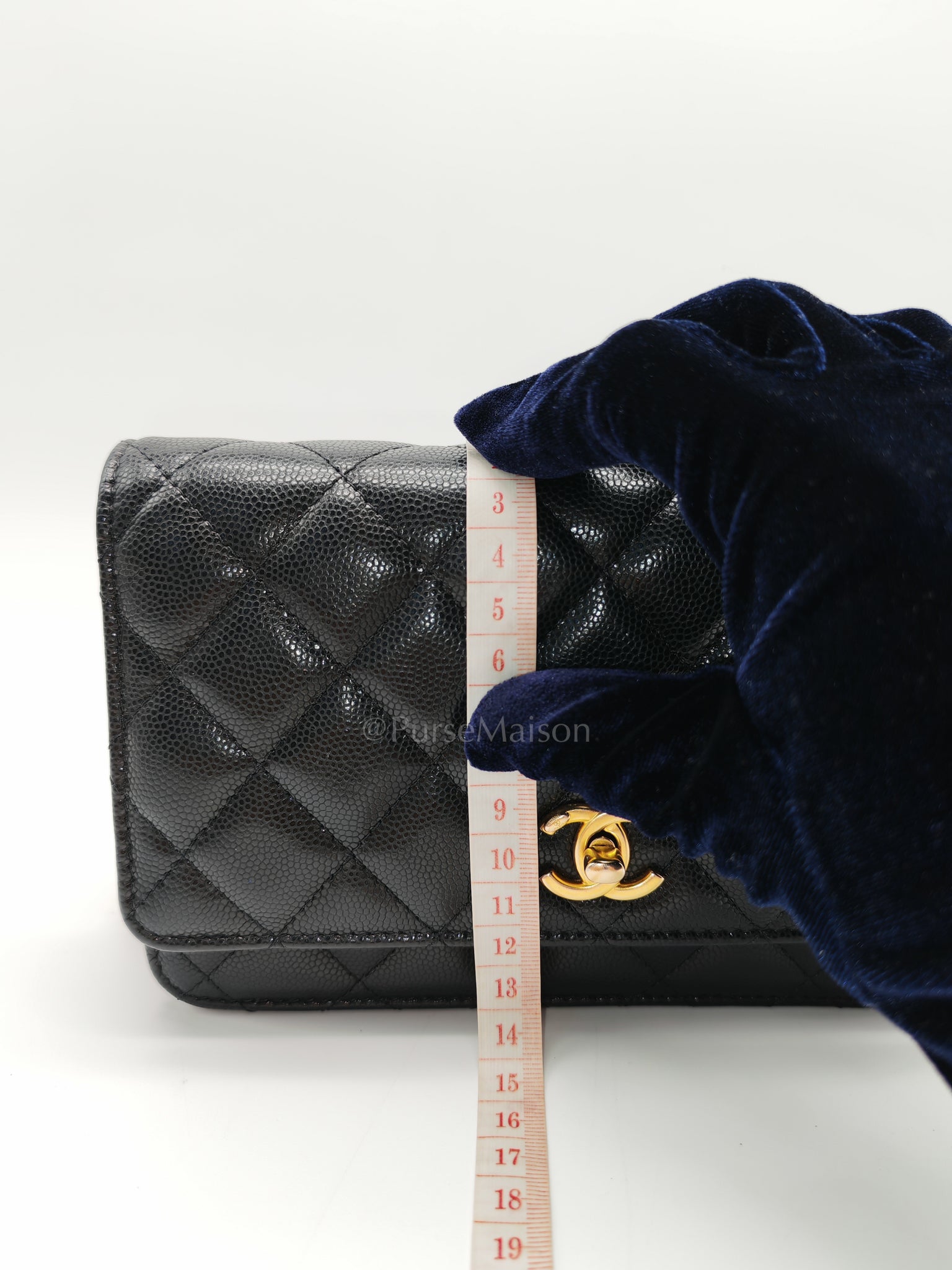 Gold Coin Wallet On Chain(WOC) Black Caviar Leather Aged Gold Hardware (Microchip) | Purse Maison Luxury Bags Shop