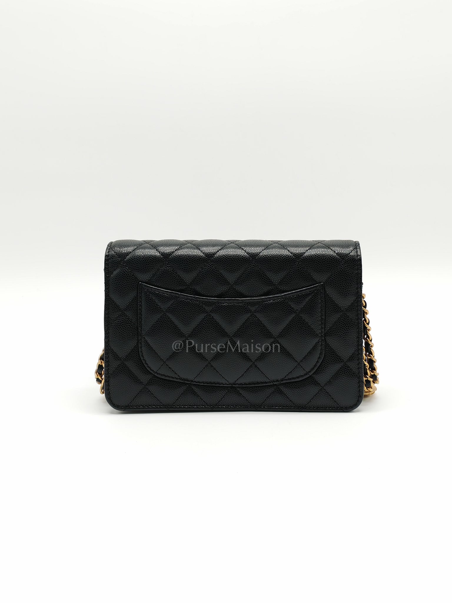 Gold Coin Wallet On Chain(WOC) Black Caviar Leather Aged Gold Hardware (Microchip) | Purse Maison Luxury Bags Shop