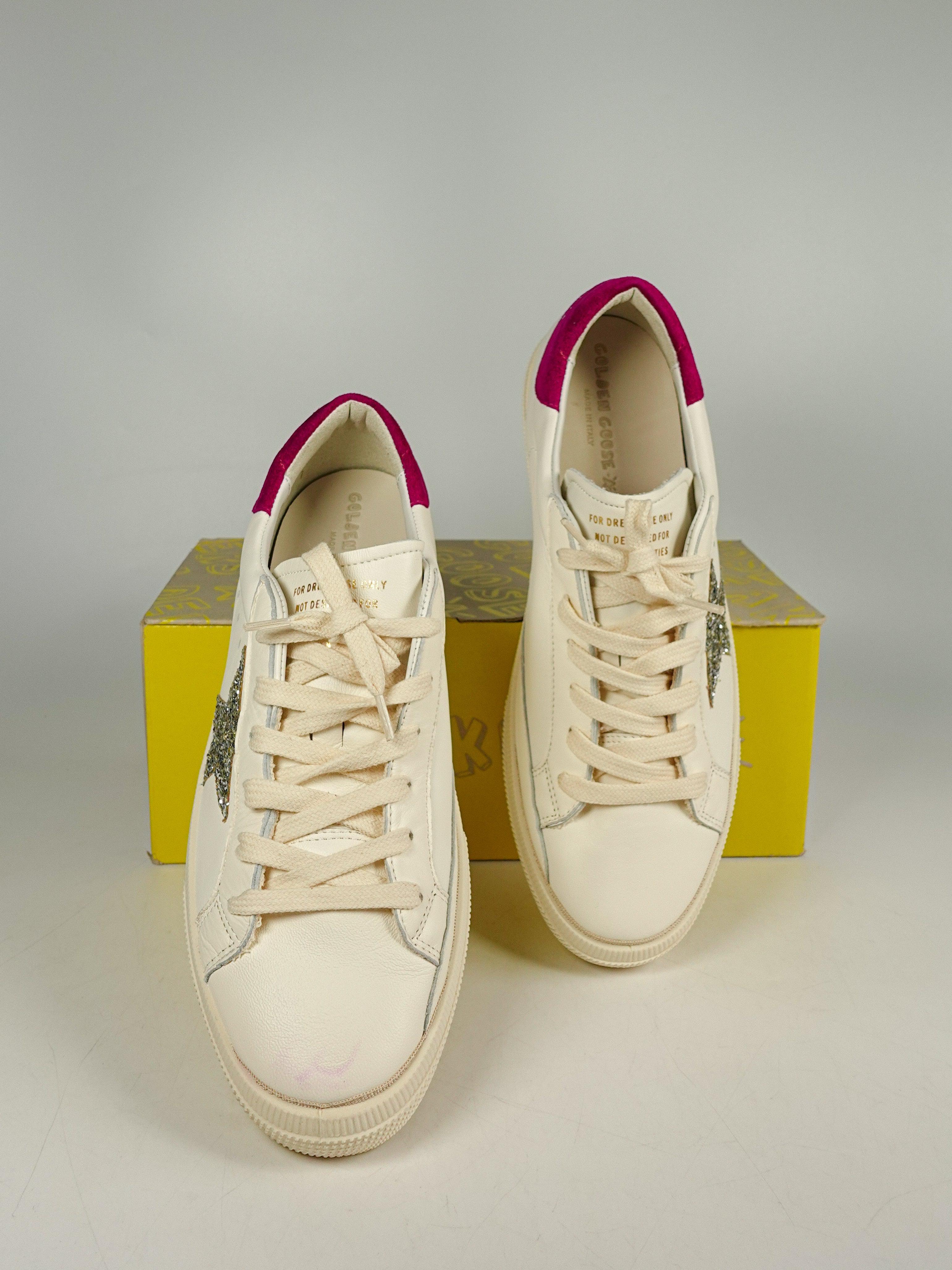 Golden Goose Women’s One Star Logo-Low Top Sneakers White/Violet Size 40 EUR