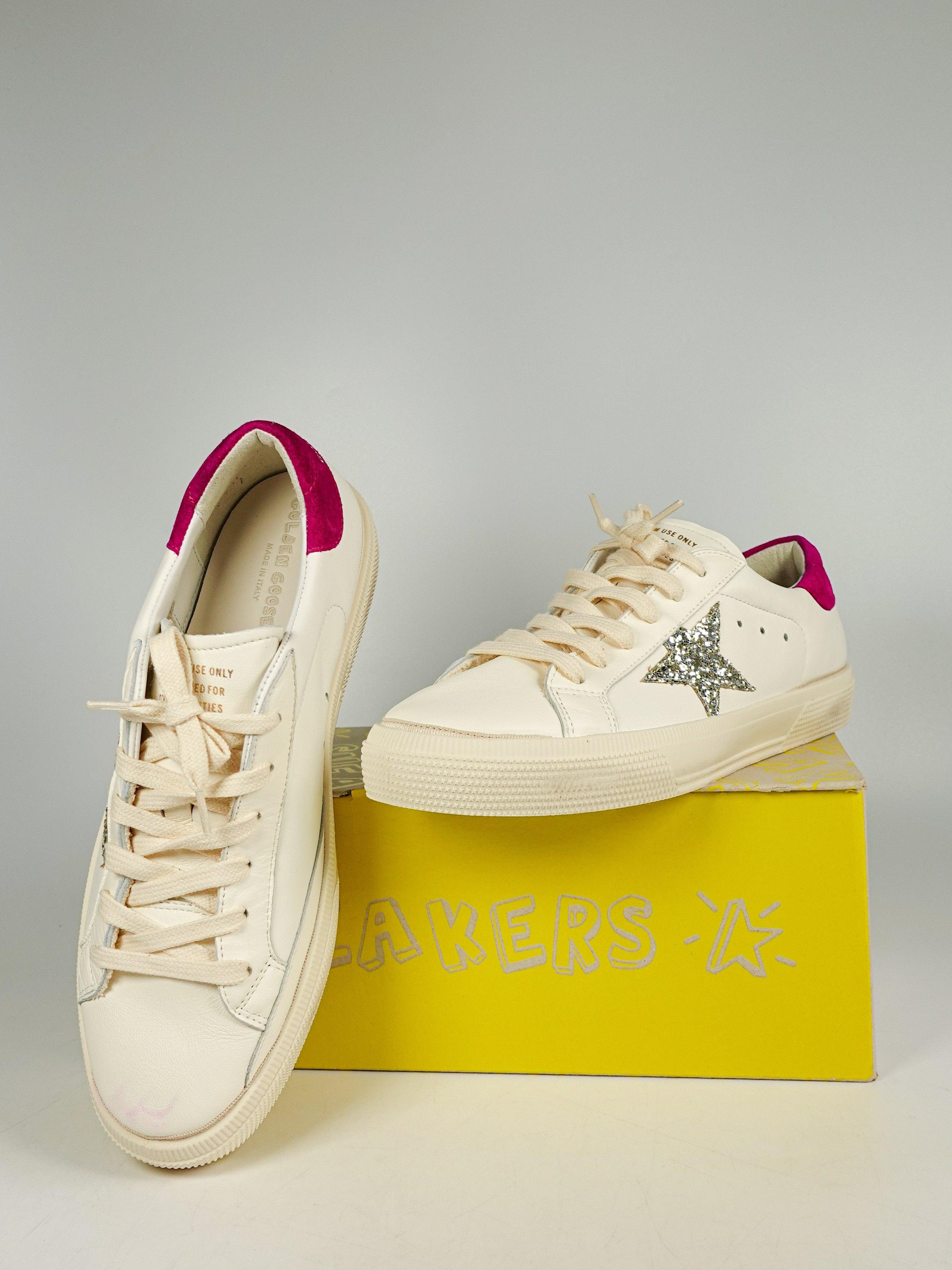 Golden Goose Women’s One Star Logo-Low Top Sneakers White/Violet Size 40 EUR