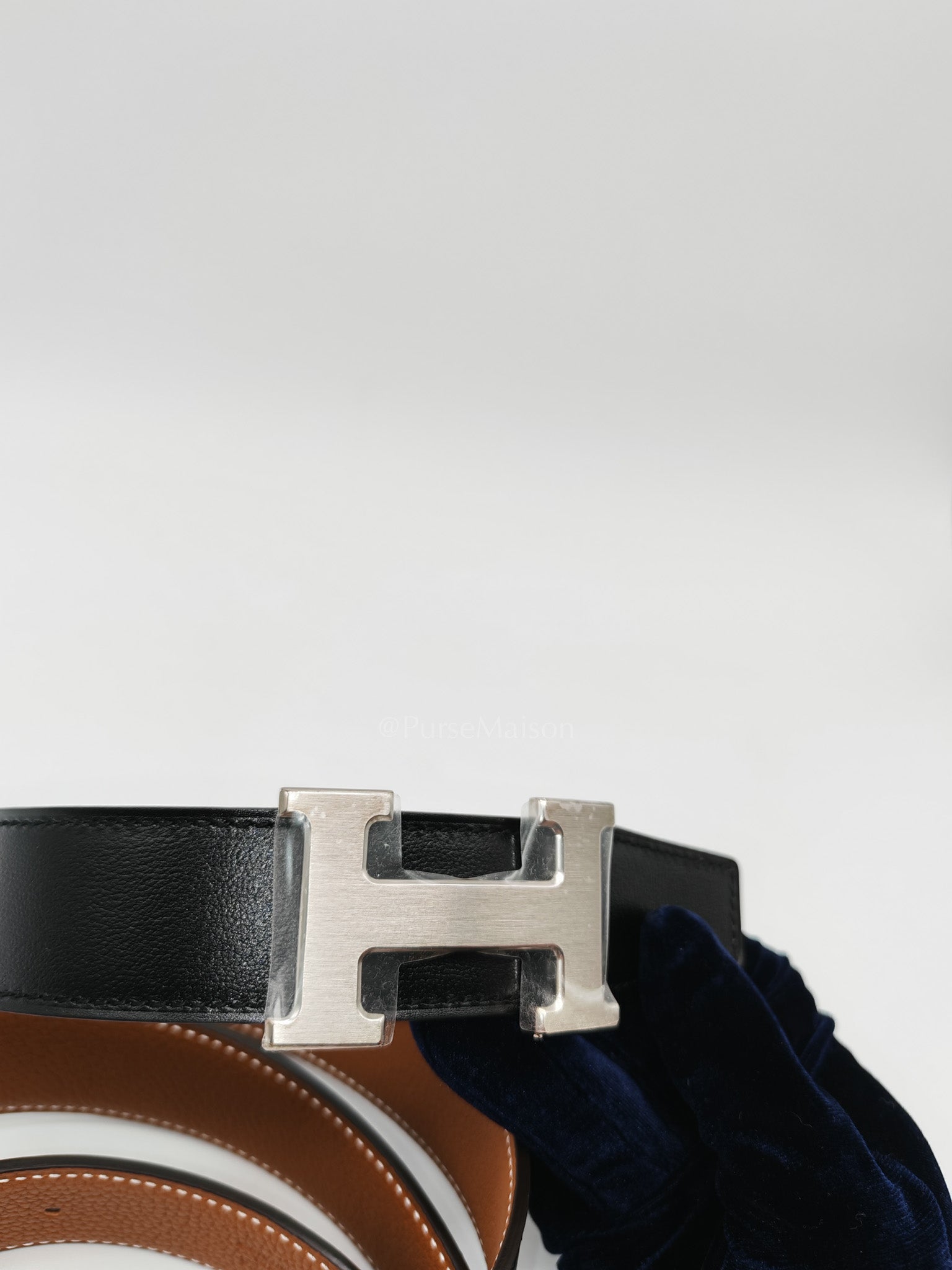 Constance Reversible Belt in Black & Palladium H Buckle Size 105