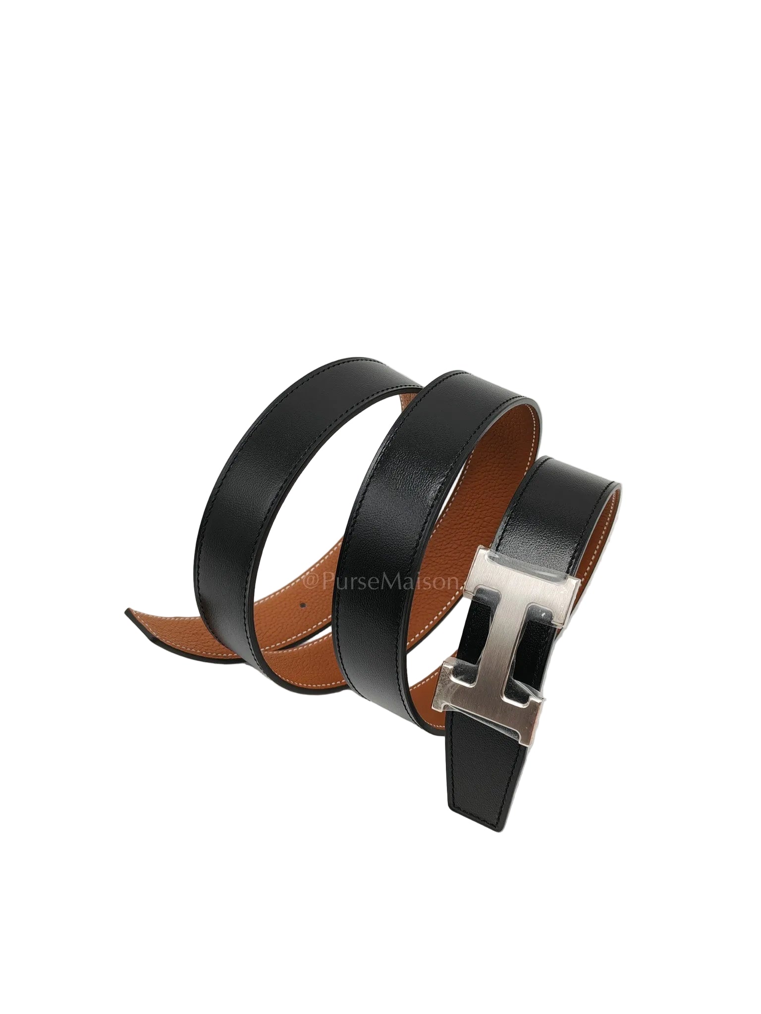 Constance Reversible Belt in Black & Palladium H Buckle Size 105