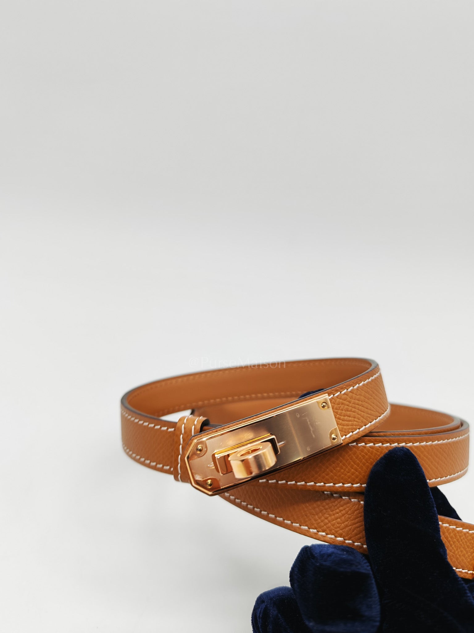 Kelly Belt in Gold Epsom Leather & Rose Gold Hardware Stamp W(2024)