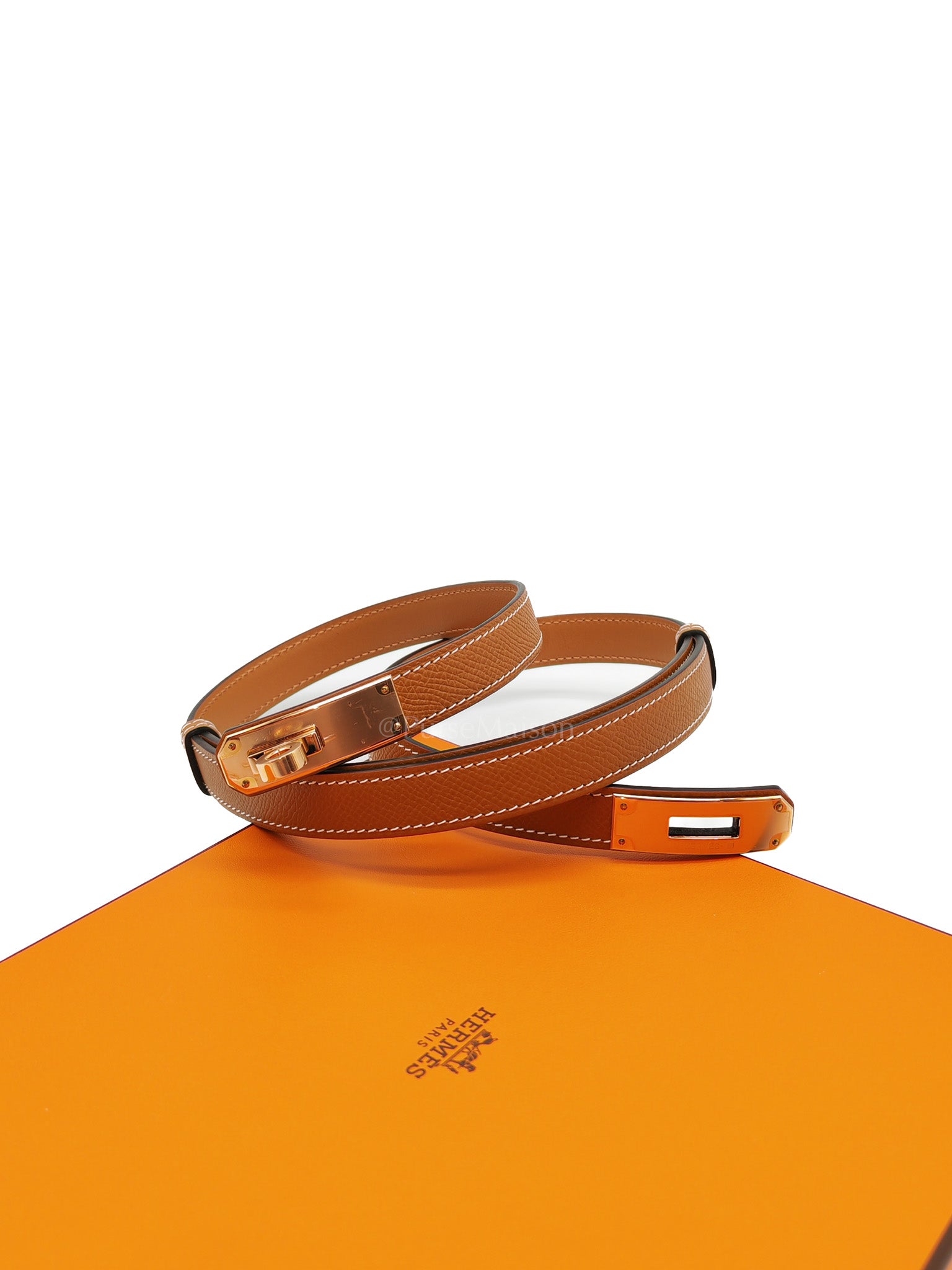 Kelly Belt in Gold Epsom Leather & Rose Gold Hardware Stamp W(2024)