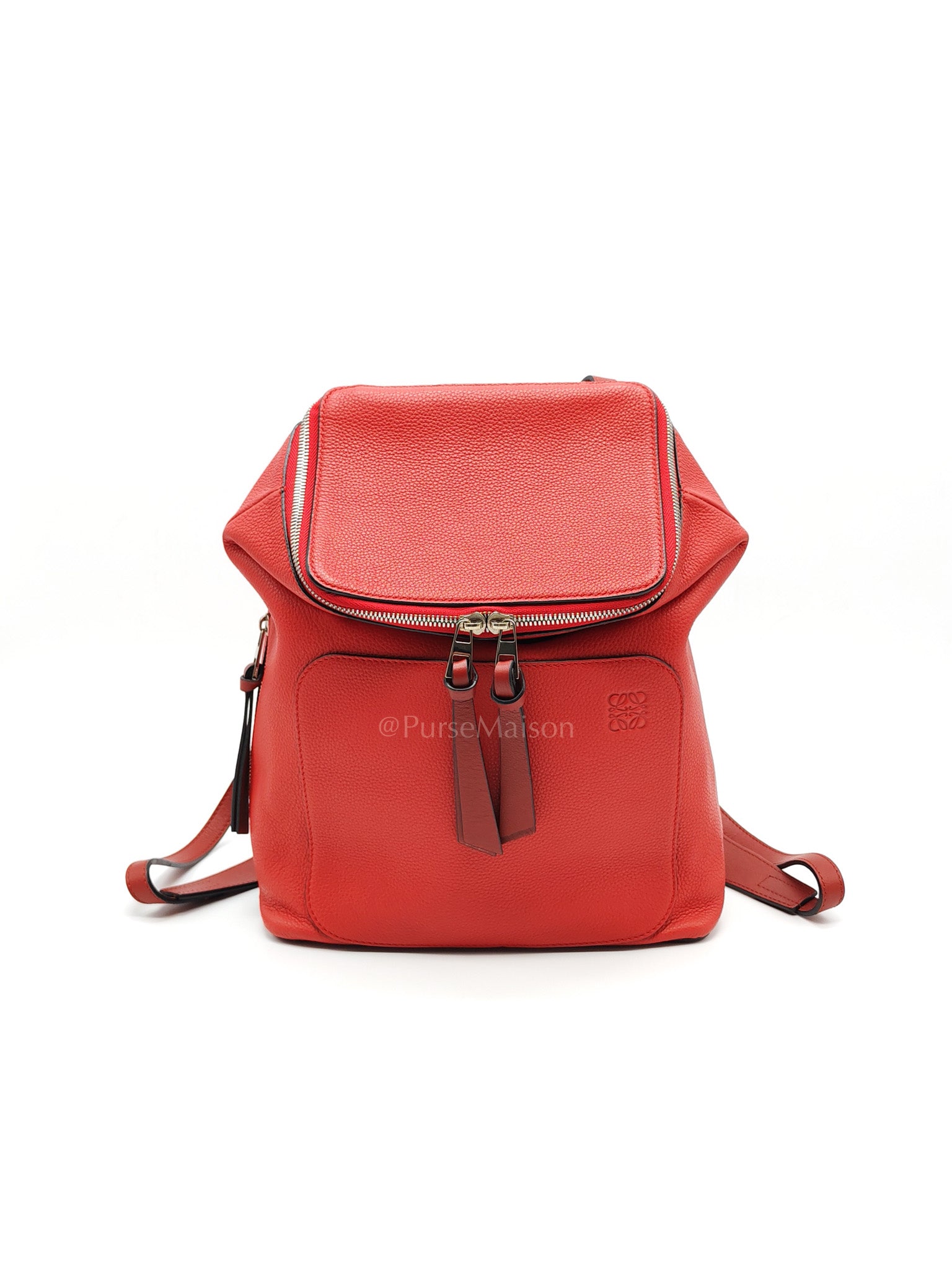 Goya in Red Grained Calfskin Leather Backpack | Purse Maison Luxury Bags Shop