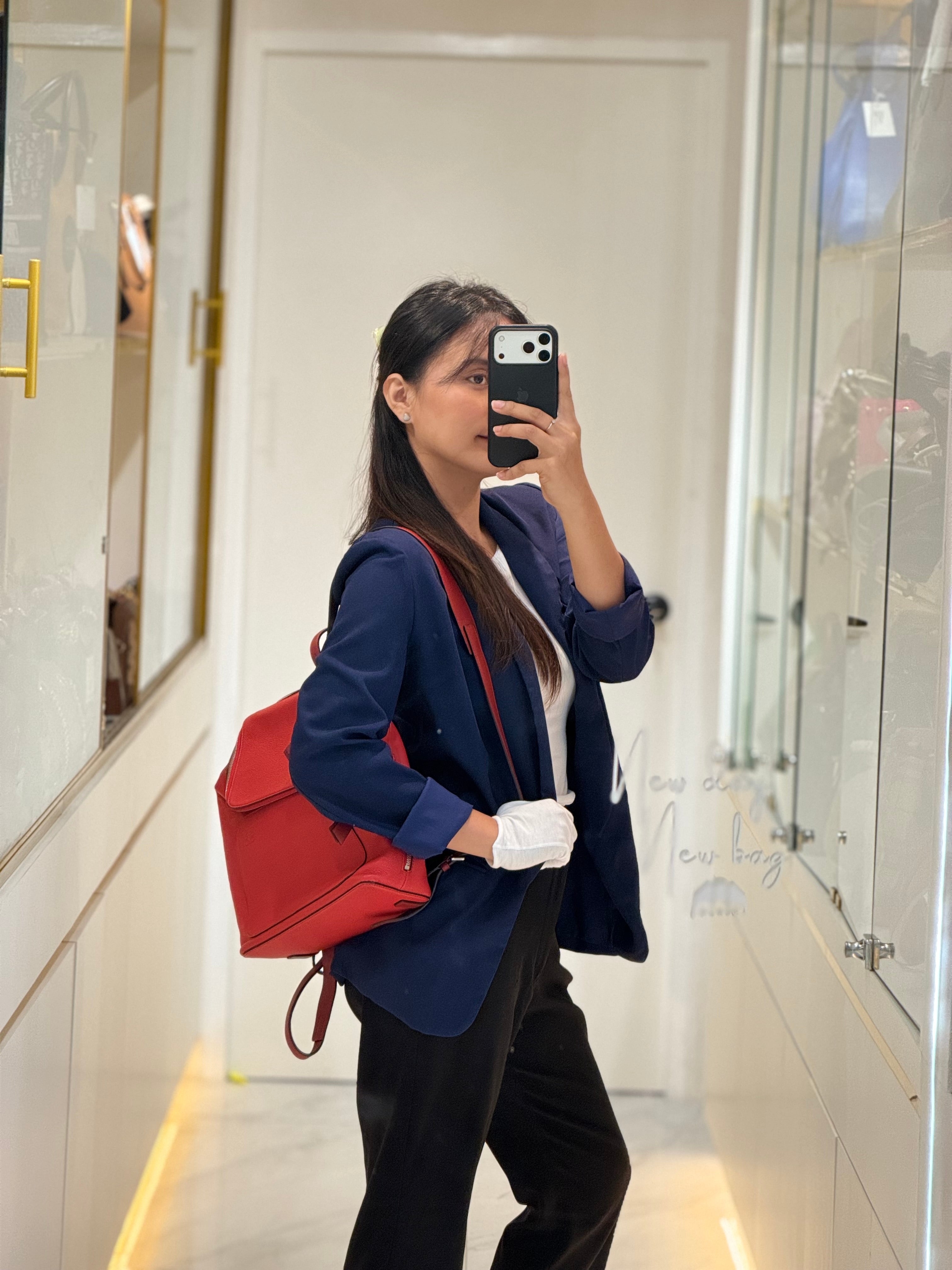 Goya in Red Grained Calfskin Leather Backpack | Purse Maison Luxury Bags Shop