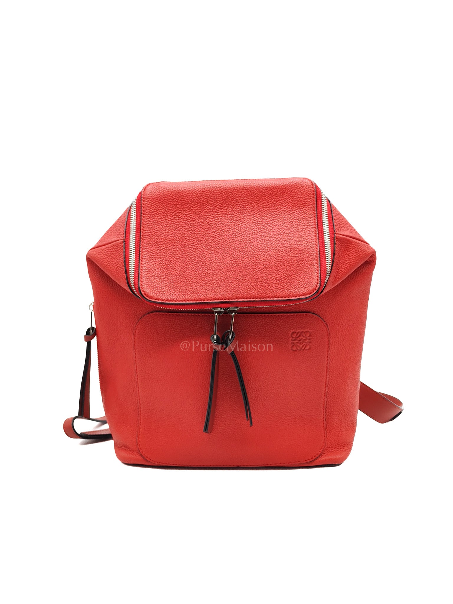 Goya in Red Grained Calfskin Leather Backpack | Purse Maison Luxury Bags Shop