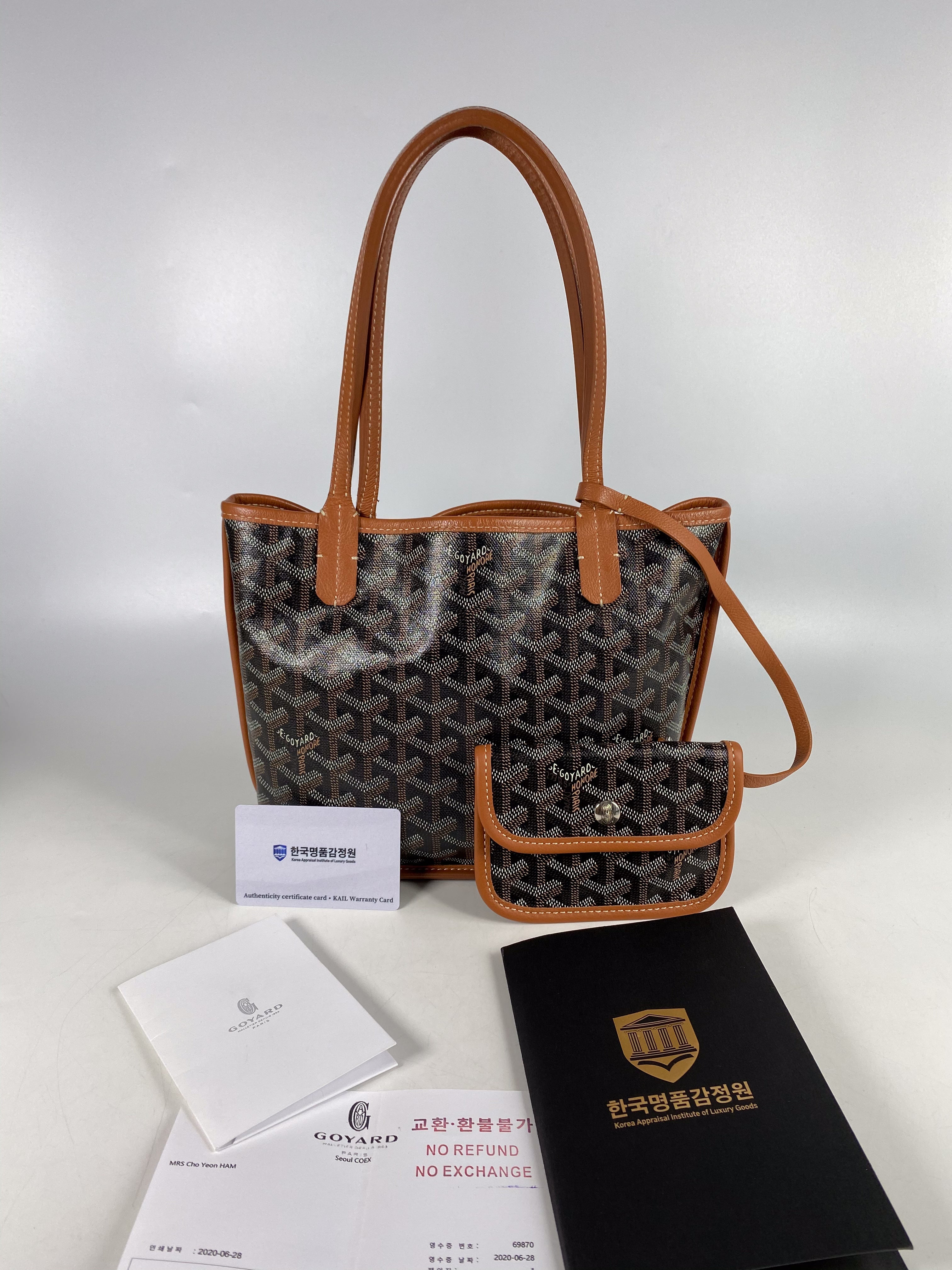 Authentic GOYARD Goyardine Mini Anjou Black & Tan Tote Bag