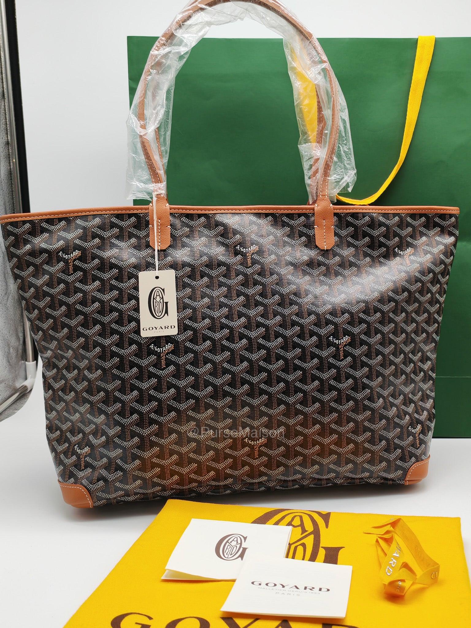 Goyard Artois Tote Bag MM in Black & Tan Goyardine Canvas | Purse Maison Luxury Bags Shop