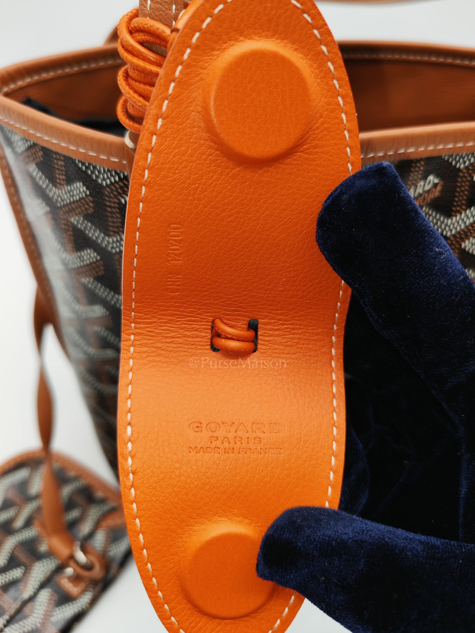 Goyard Mini Anjou in Tan Goyardine Canvas with Orange Heart Print and Croc Universel Clip Charm | Purse Maison Luxury Bags Shop