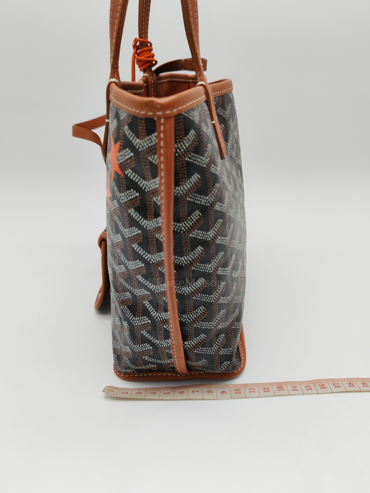 Goyard Mini Anjou in Tan Goyardine Canvas with Orange Heart Print and Croc Universel Clip Charm | Purse Maison Luxury Bags Shop