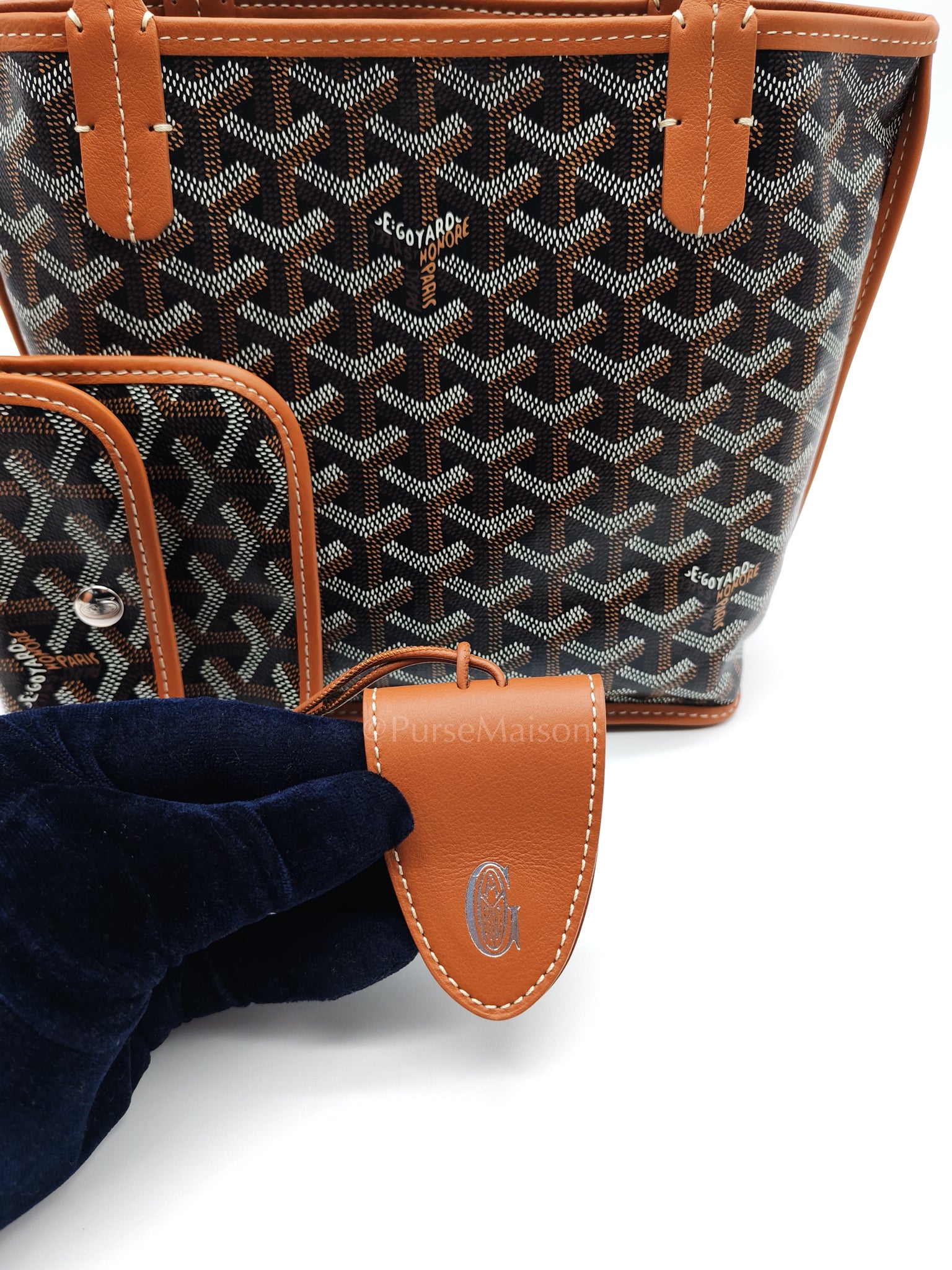 Mini Anjou in Tan with Croc Universel Clip Charm in Goyardine Canvas Tote | Purse Maison Luxury Bags Shop