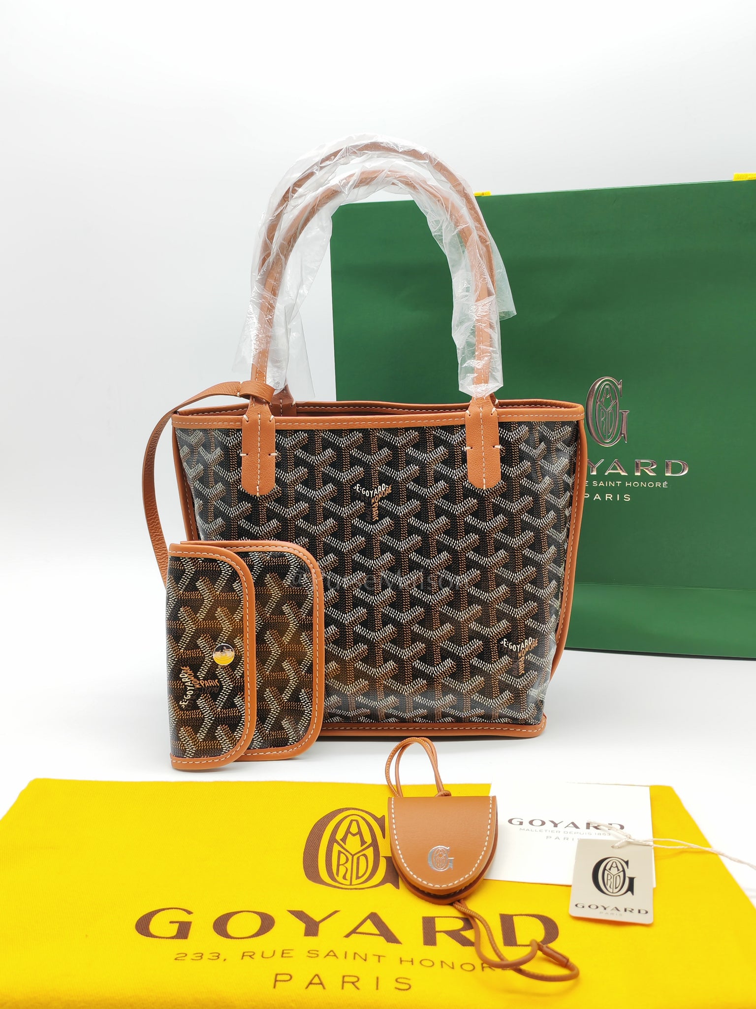 Mini Anjou in Tan with Croc Universel Clip Charm in Goyardine Canvas Tote | Purse Maison Luxury Bags Shop