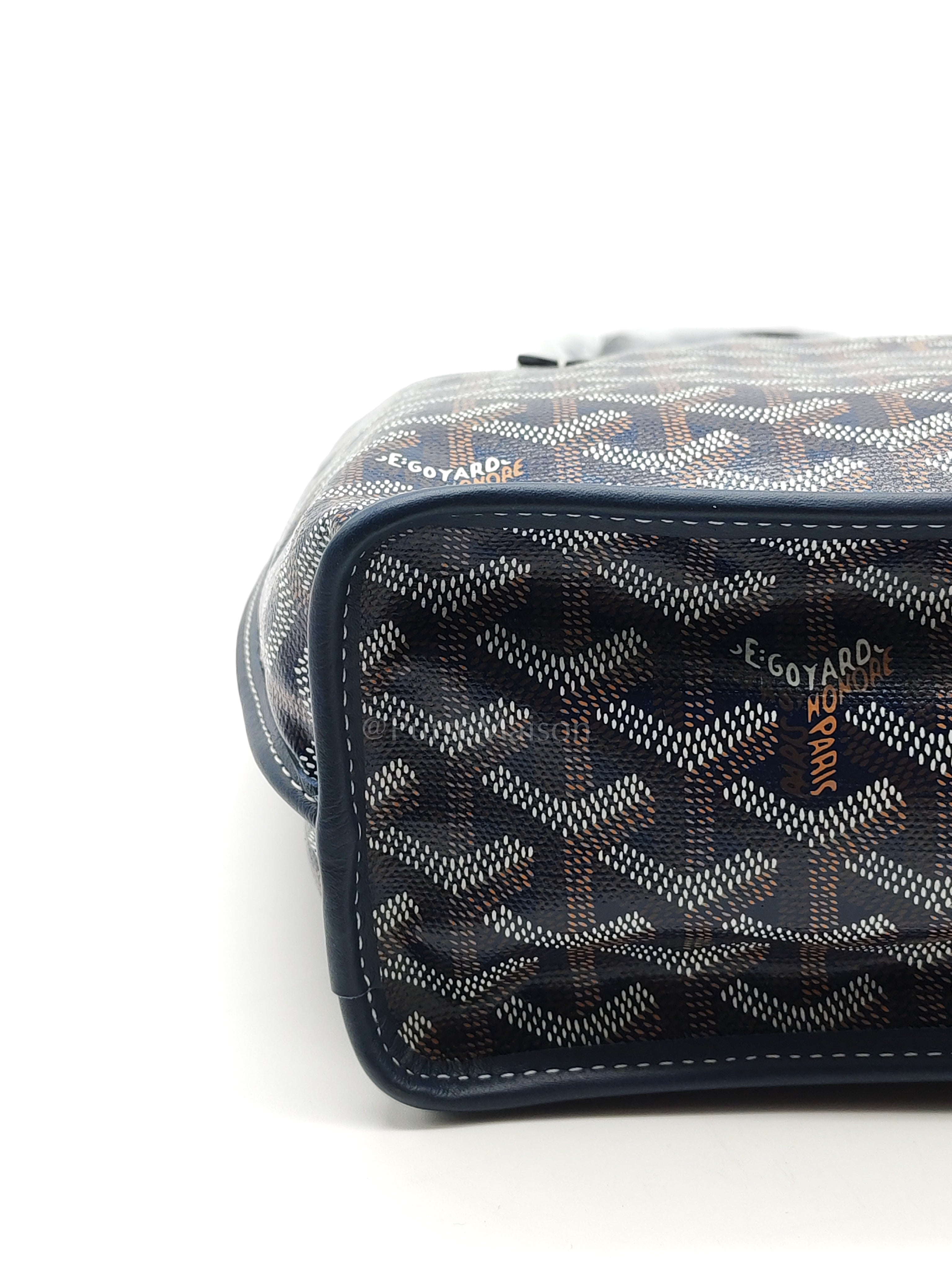 Mini Anjou Tote Bag in Navy Blue Goyardine Canvas with Croc