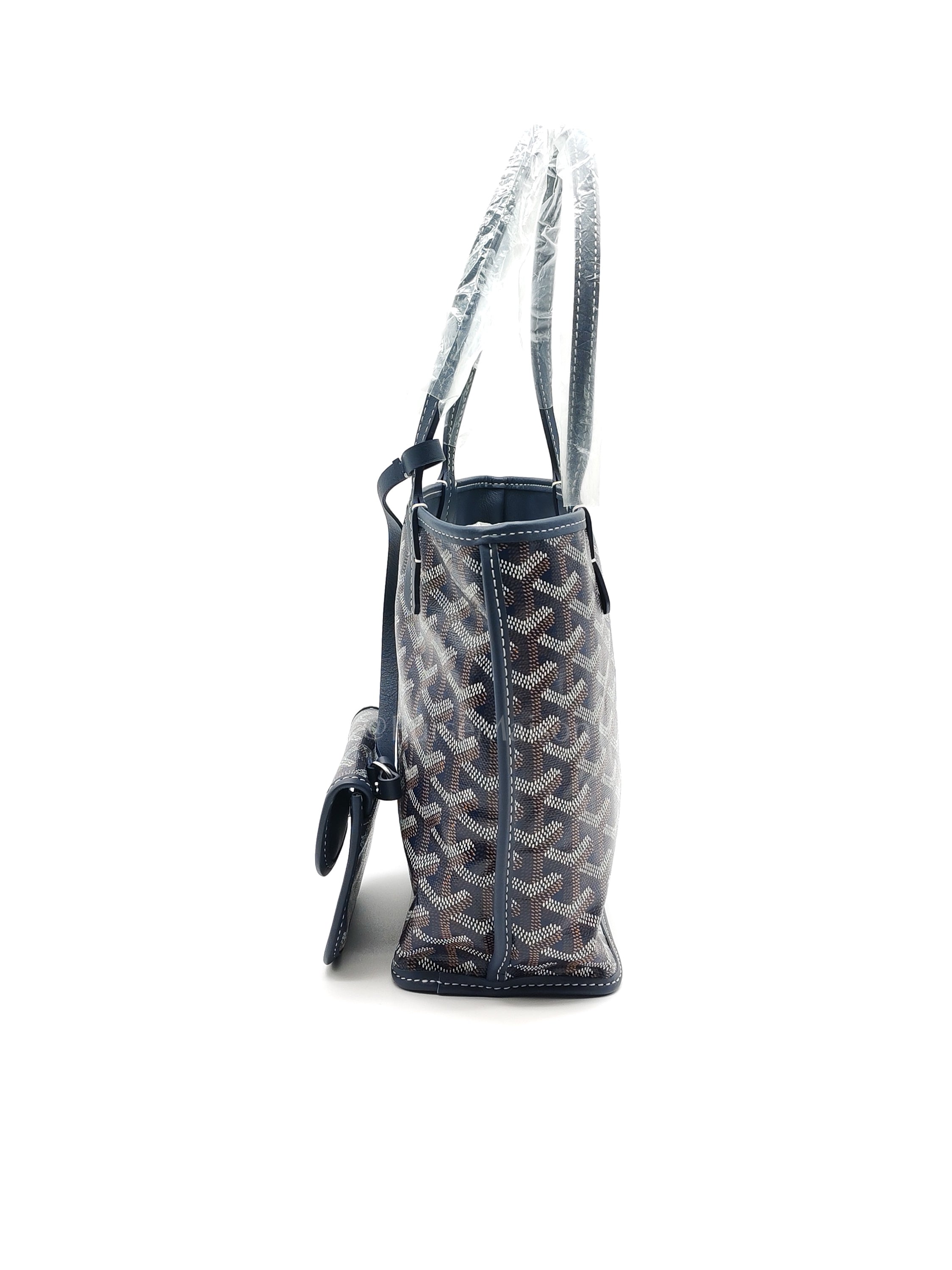 Mini Anjou Tote Bag in Navy Blue Goyardine Canvas with Croc