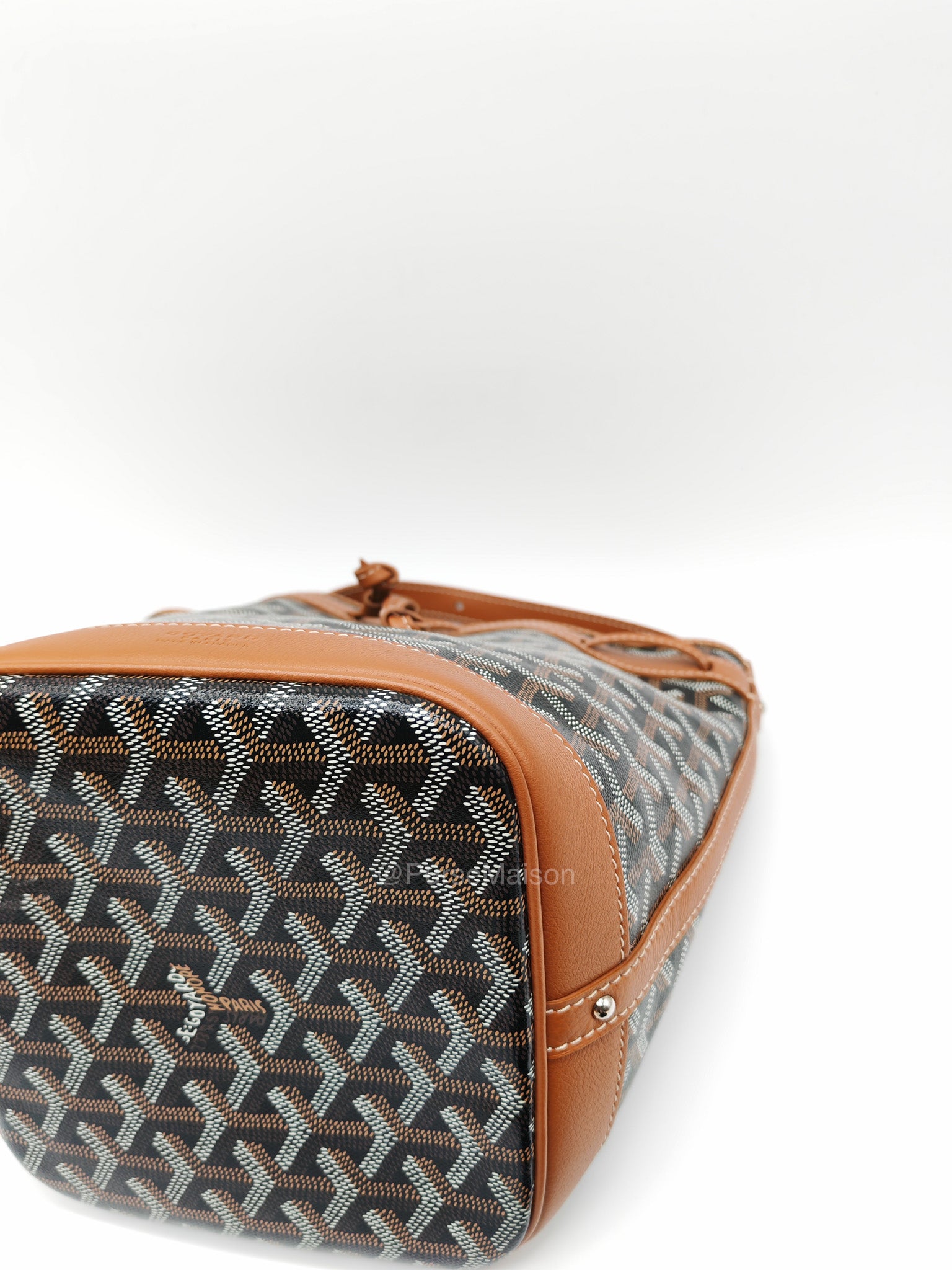 Goyard Petit Flot Bucket Bag in Black/Tan Goyardine Canvas | Purse Maison Luxury Bags Shop