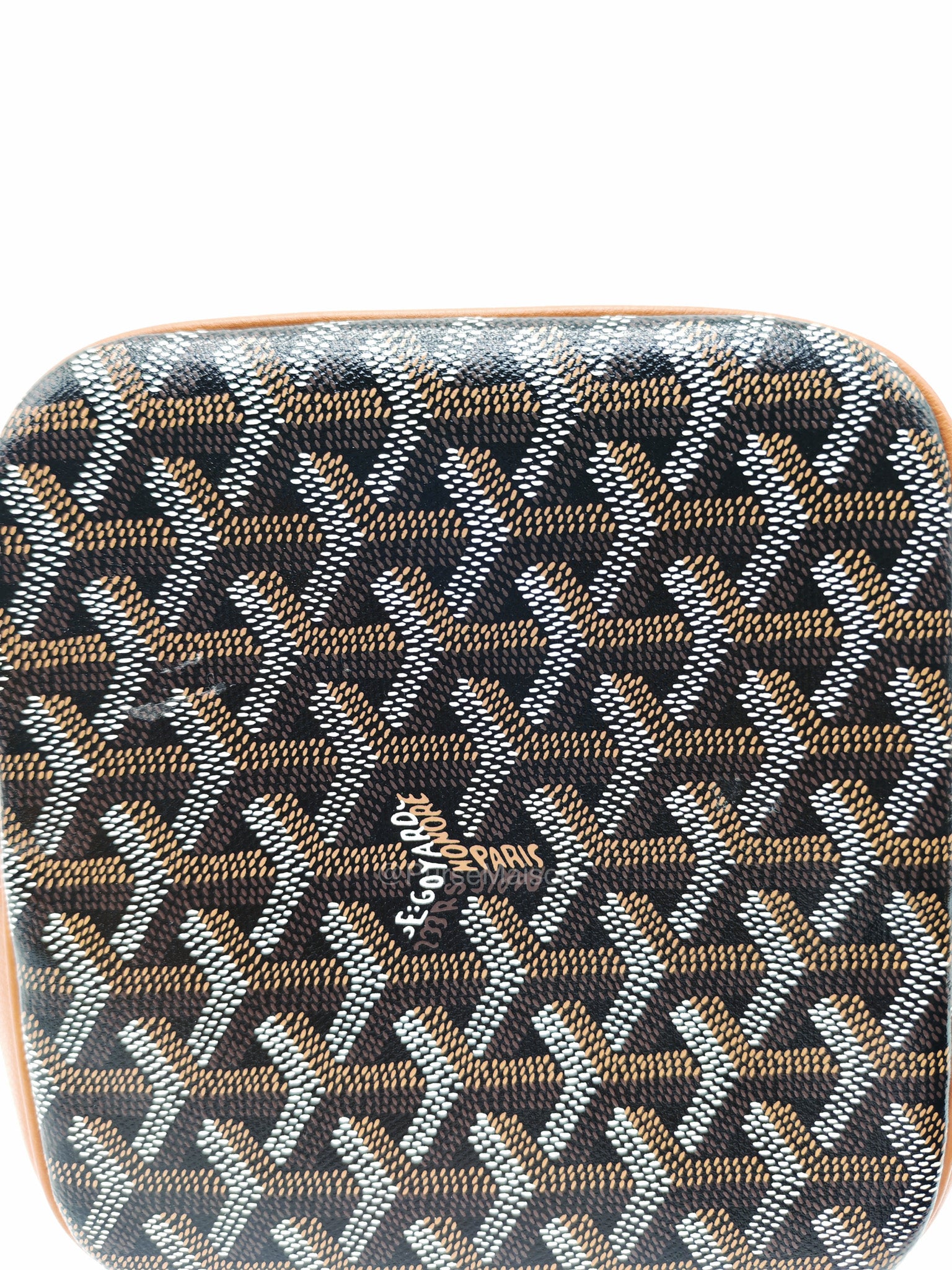 Goyard Petit Flot Bucket Bag in Black/Tan Goyardine Canvas | Purse Maison Luxury Bags Shop