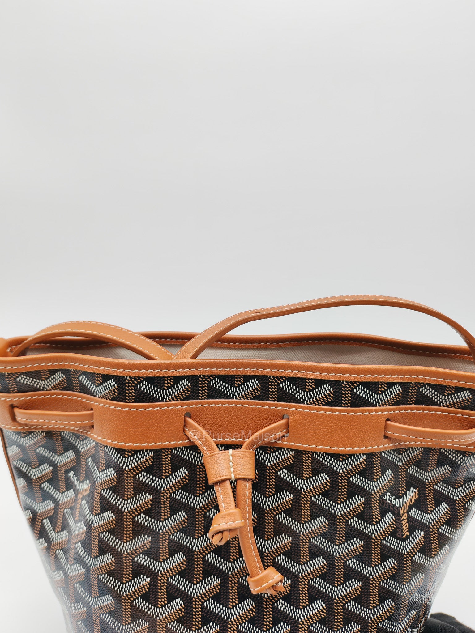 Goyard Petit Flot Bucket Bag in Black/Tan Goyardine Canvas | Purse Maison Luxury Bags Shop