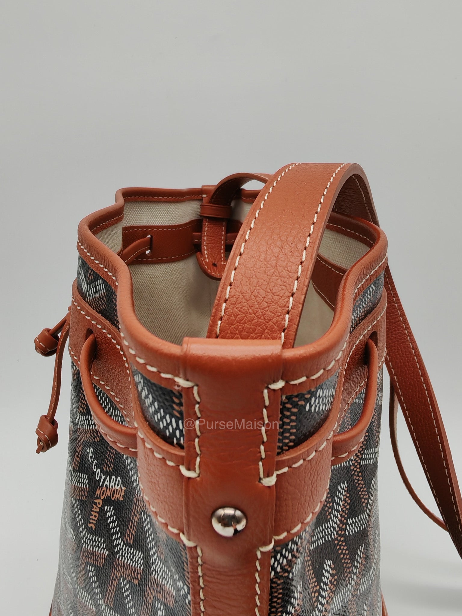 Goyard Petit Flot Bucket Bag in Black/Tan Goyardine Canvas | Purse Maison Luxury Bags Shop