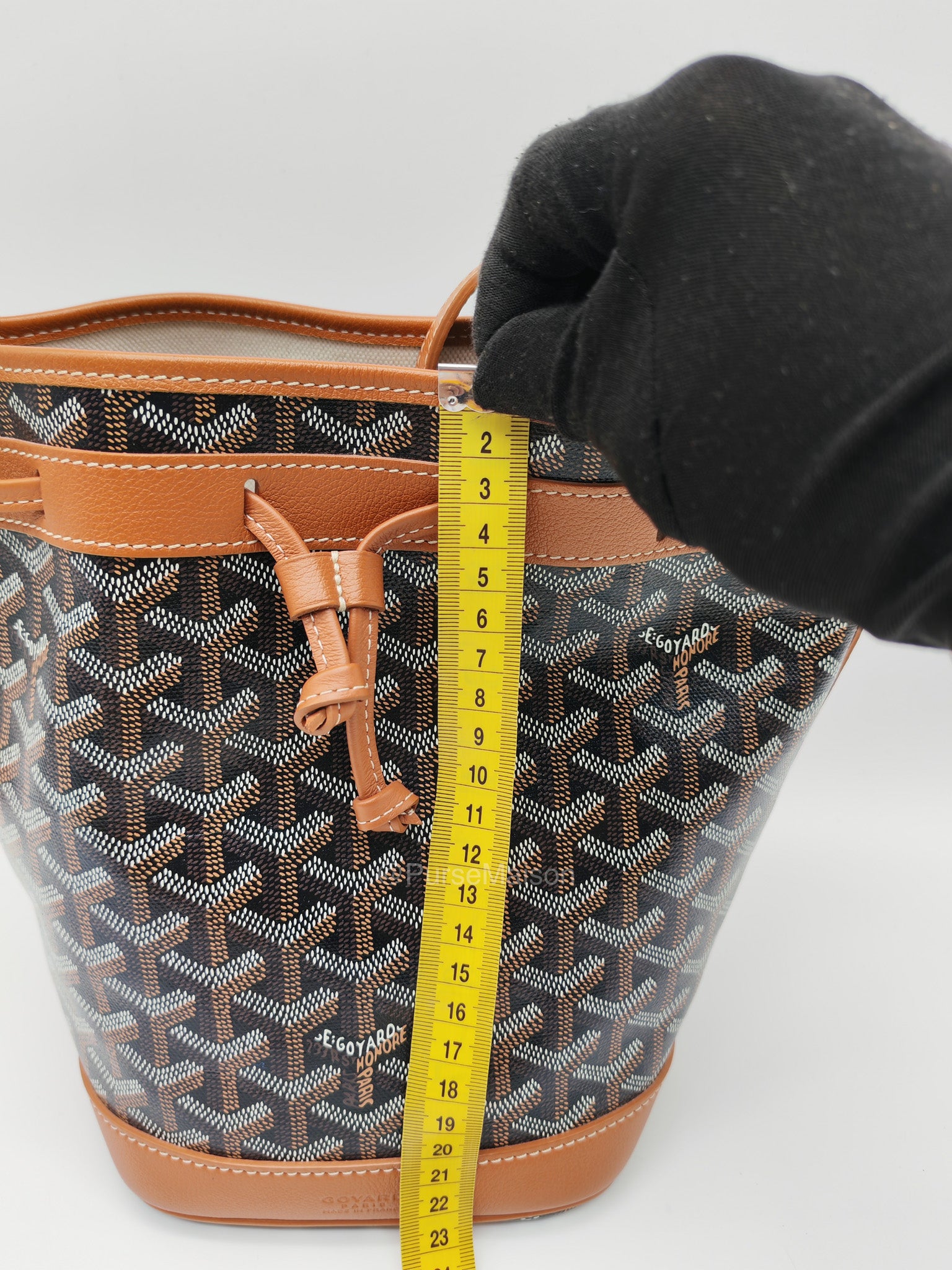 Goyard Petit Flot Bucket Bag in Black/Tan Goyardine Canvas | Purse Maison Luxury Bags Shop