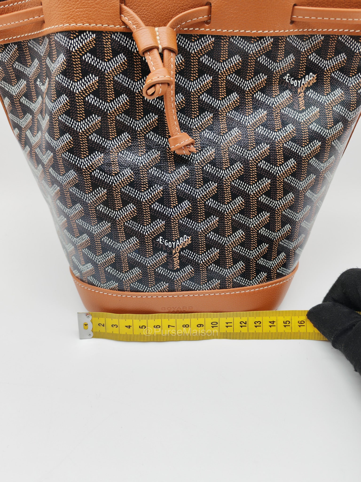 Goyard Petit Flot Bucket Bag in Black/Tan Goyardine Canvas | Purse Maison Luxury Bags Shop