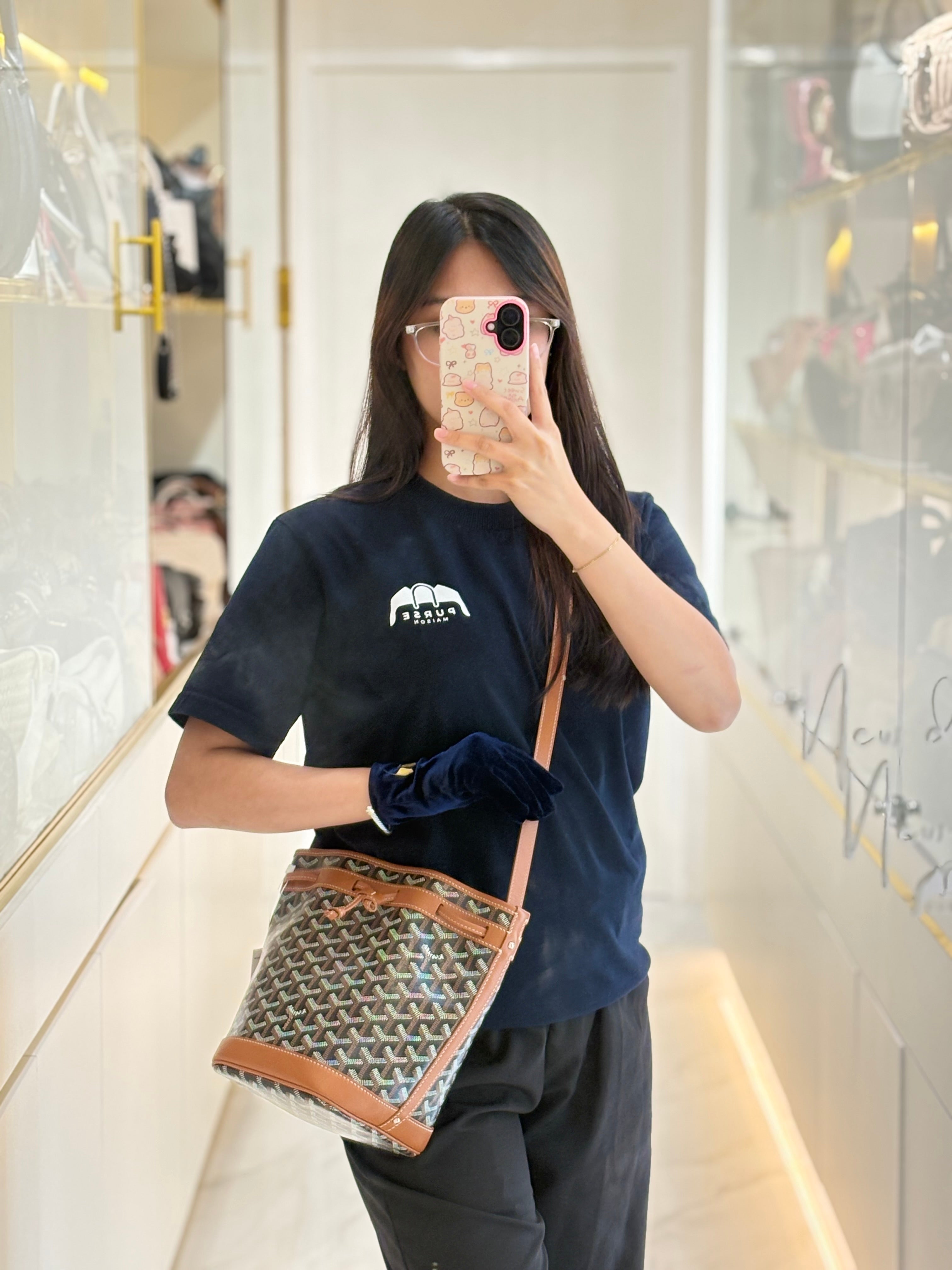 Goyard Petit Flot Bucket Bag in Black/Tan Goyardine Canvas | Purse Maison Luxury Bags Shop