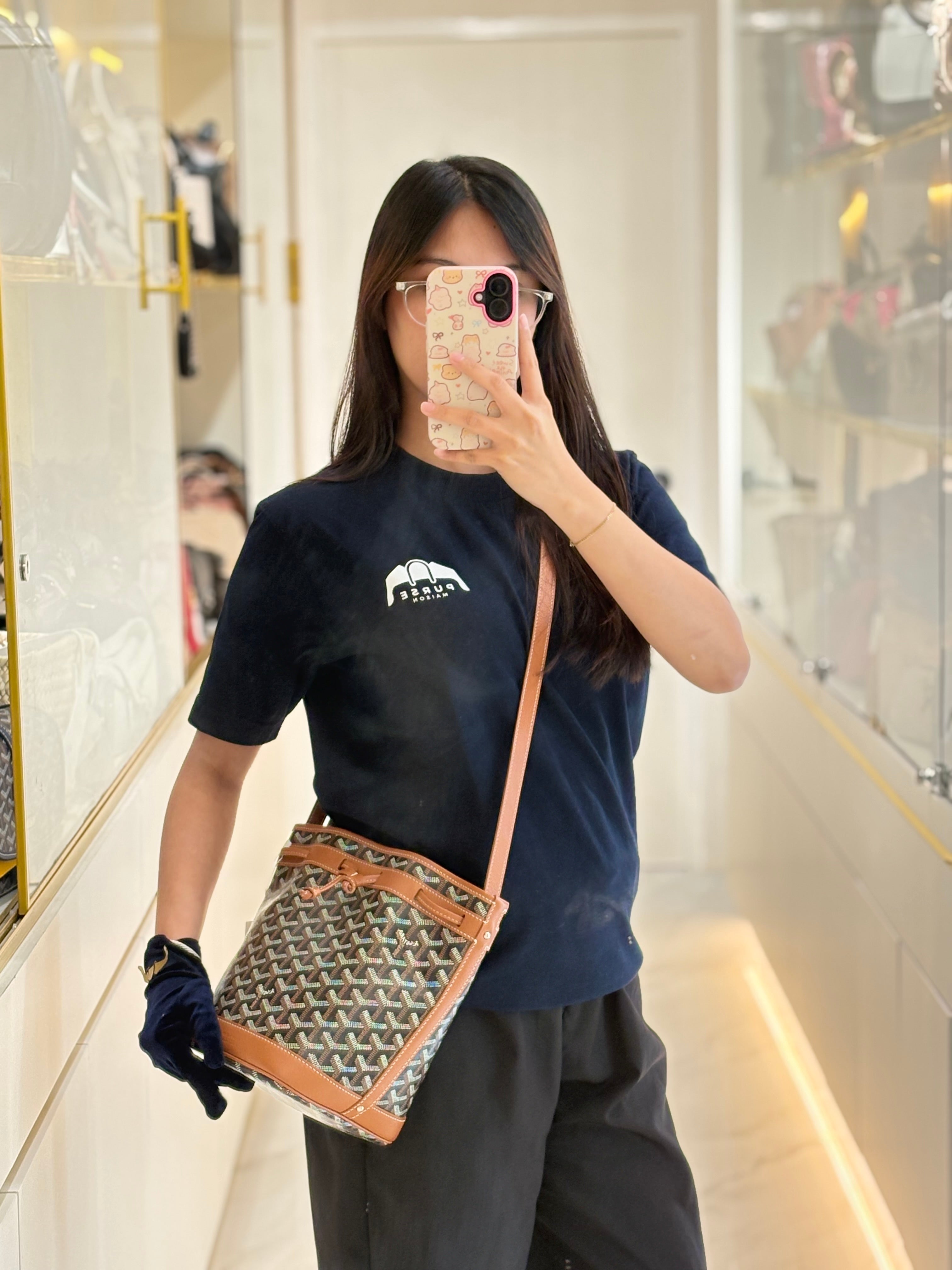 Goyard Petit Flot Bucket Bag in Black/Tan Goyardine Canvas | Purse Maison Luxury Bags Shop