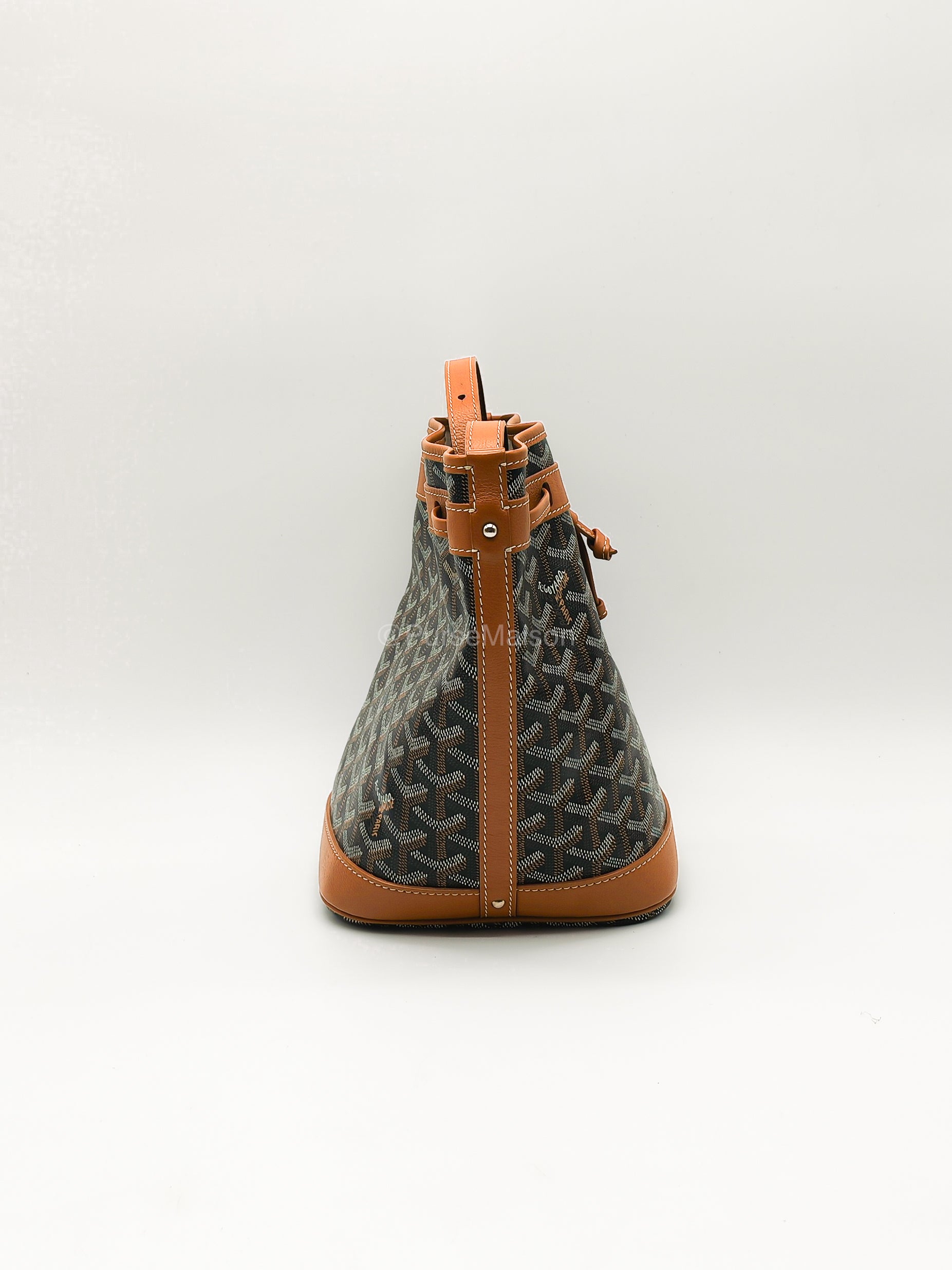 Goyard Petit Flot Bucket Bag in Black/Tan Goyardine Canvas | Purse Maison Luxury Bags Shop