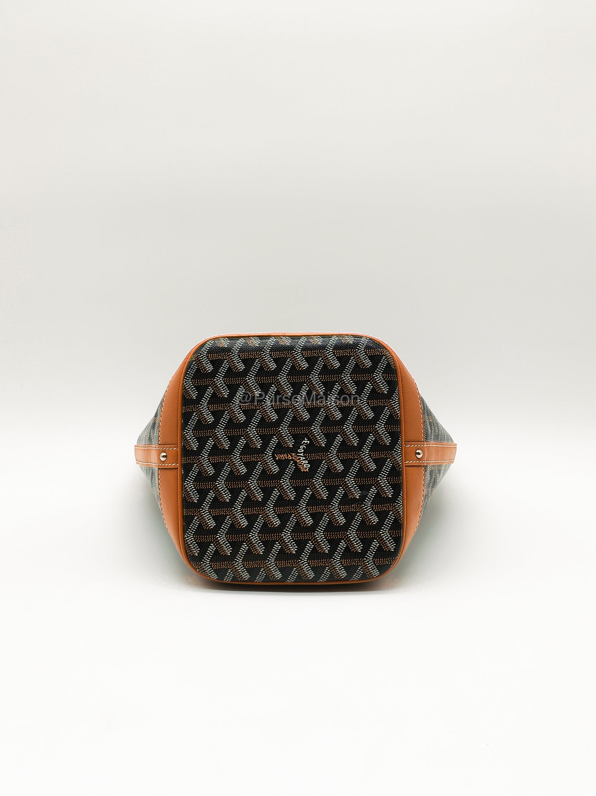 Goyard Petit Flot Bucket Bag in Black/Tan Goyardine Canvas | Purse Maison Luxury Bags Shop