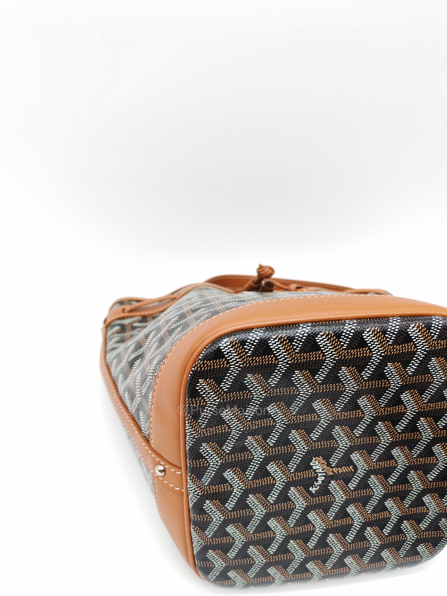 Goyard Petit Flot Bucket Bag in Black/Tan Goyardine Canvas | Purse Maison Luxury Bags Shop