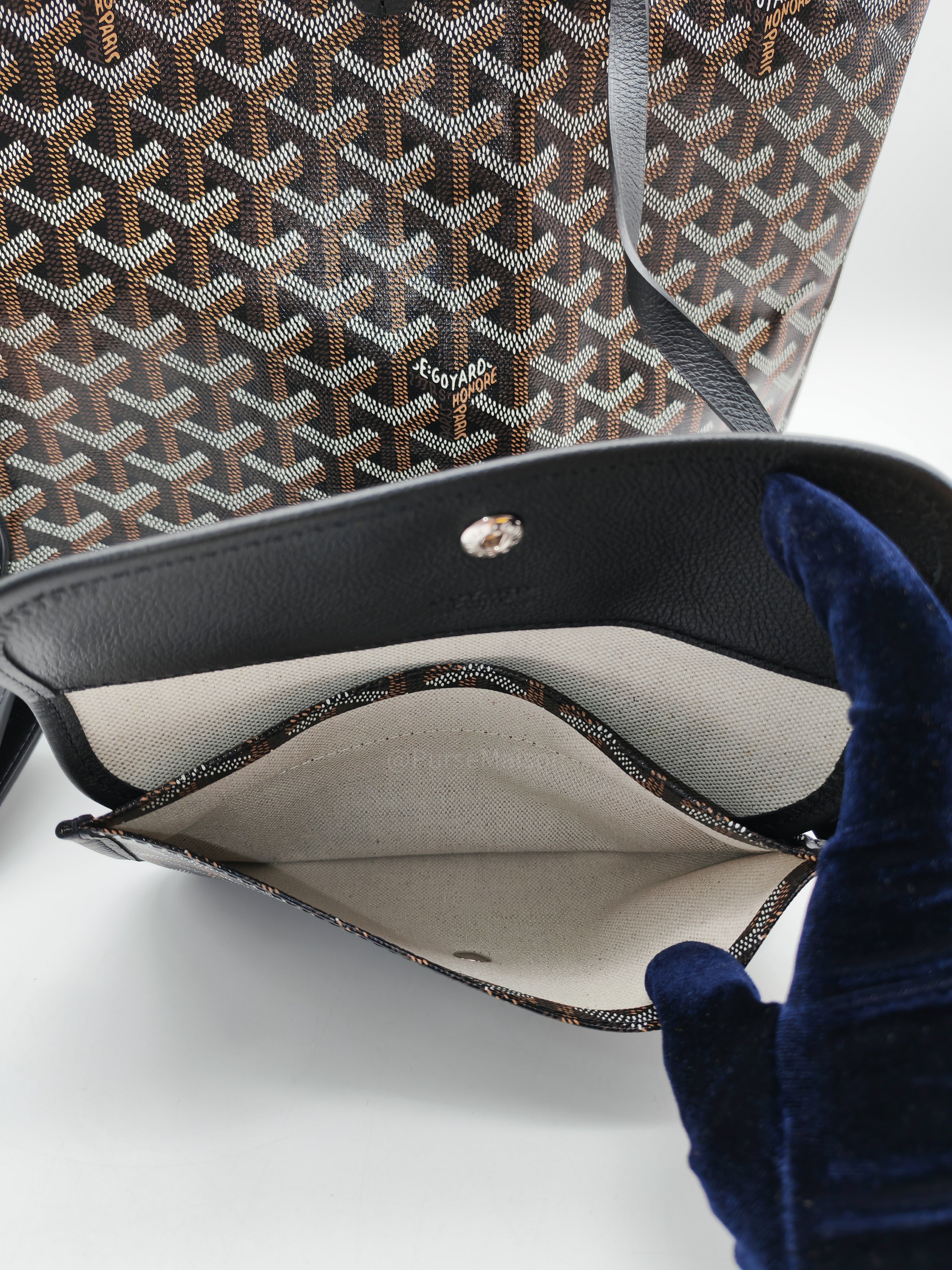 Goyard Saint Louis PM in Black Goyardine Canvas with Croc Universal Clip Charm | Purse Maison Luxury Bags Shop