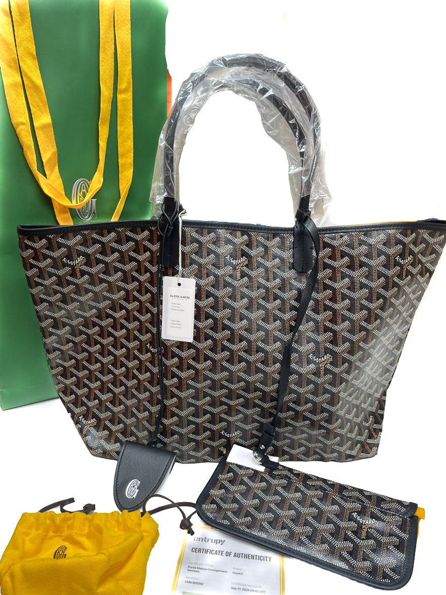 Goyard Saint Louis PM in Black Goyardine Canvas with Croc Universal Clip Charm | Purse Maison Luxury Bags Shop