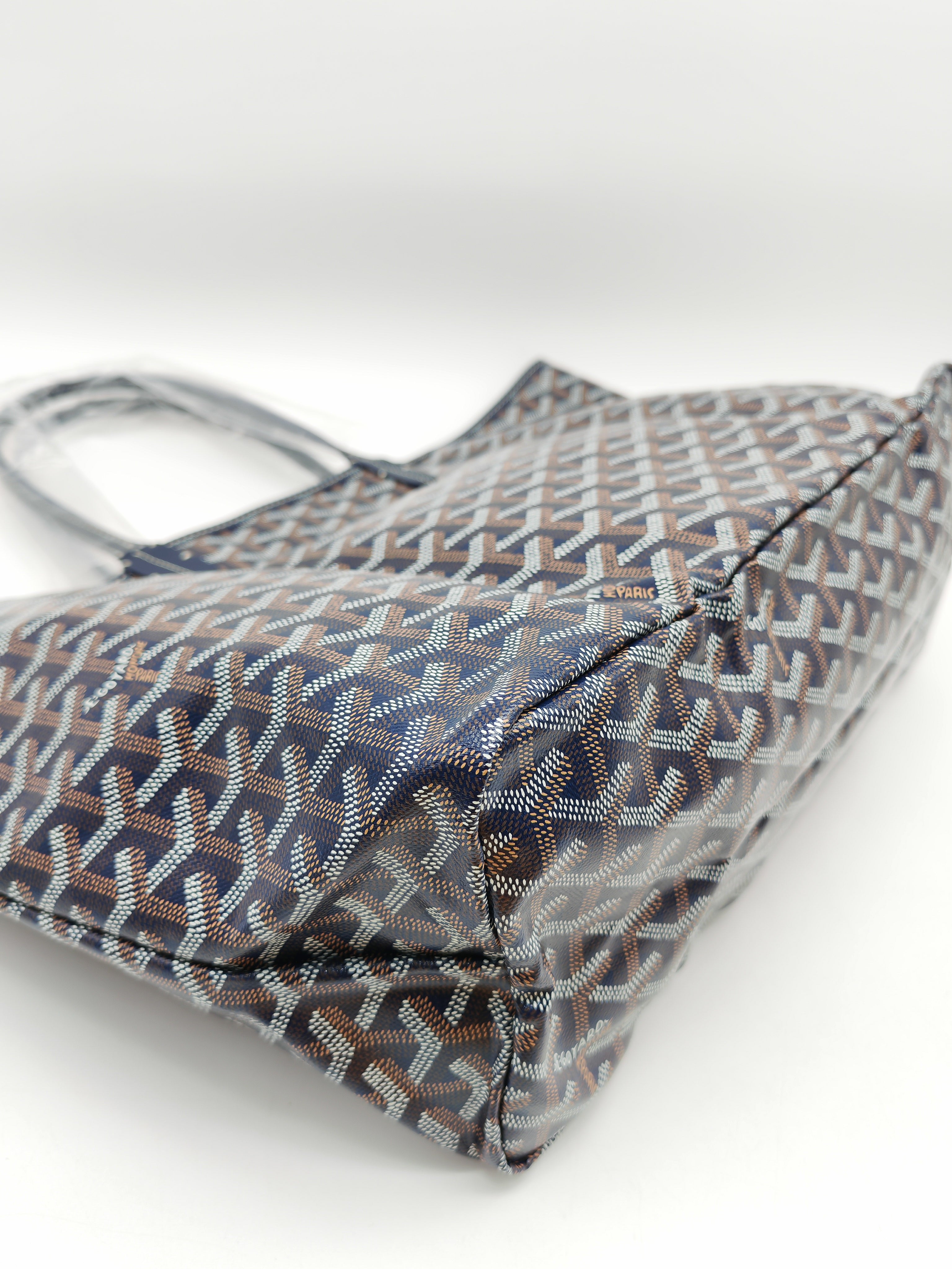 Goyard Saint Louis PM in Navy Blue Goyardine Canvas with Croc Universal Clip Charm | Purse Maison Luxury Bags Shop