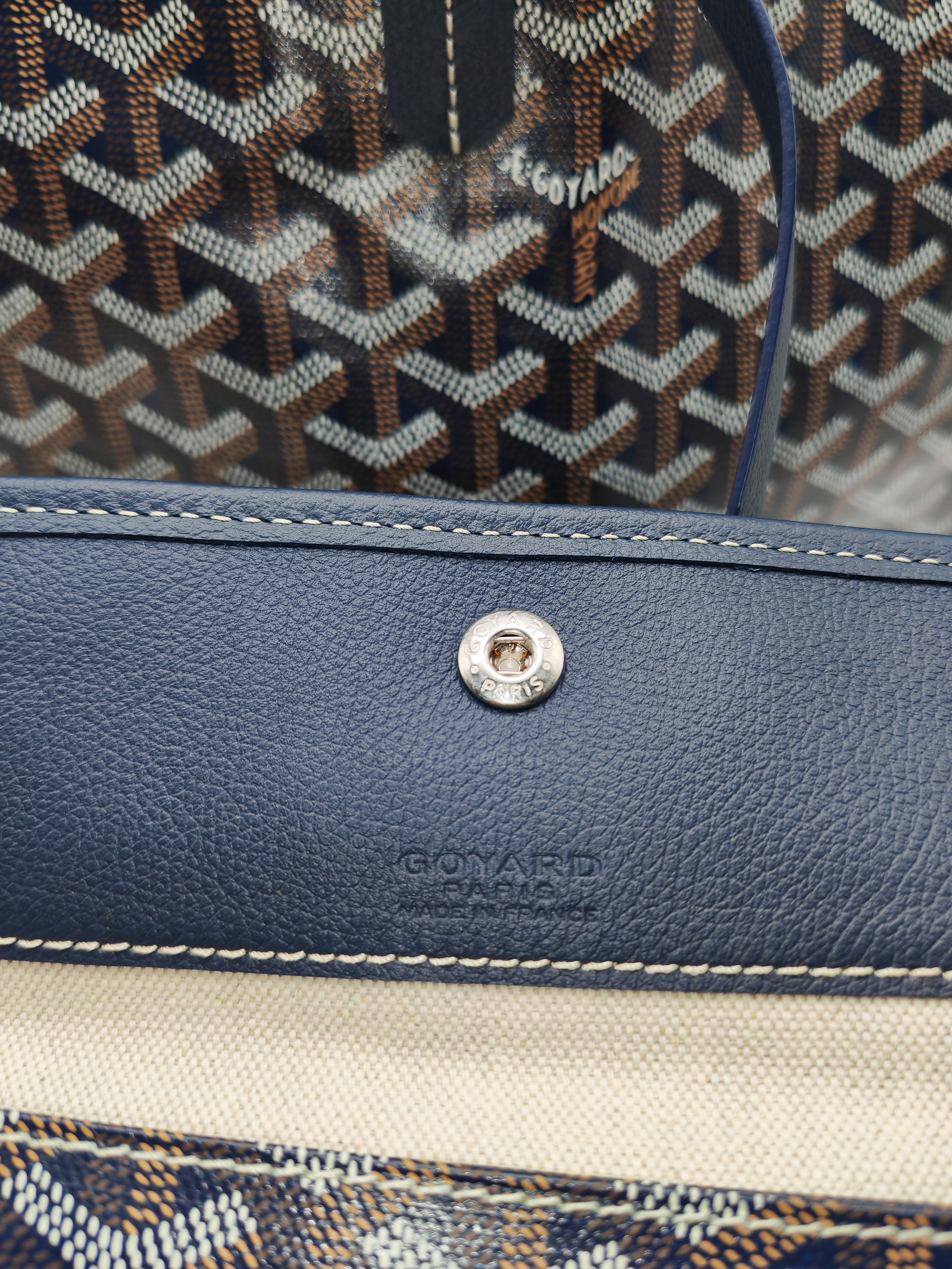 Goyard Saint Louis PM in Navy Blue Goyardine Canvas with Croc Universal Clip Charm | Purse Maison Luxury Bags Shop