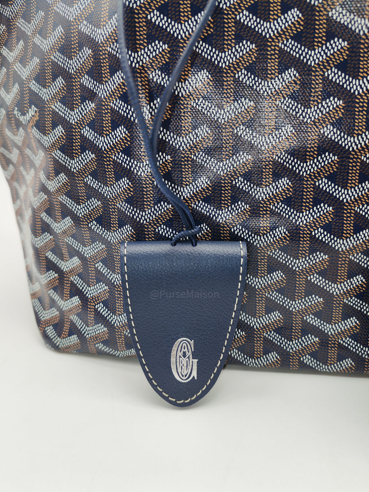 Goyard Saint Louis PM in Navy Blue Goyardine Canvas with Croc Universal Clip Charm | Purse Maison Luxury Bags Shop
