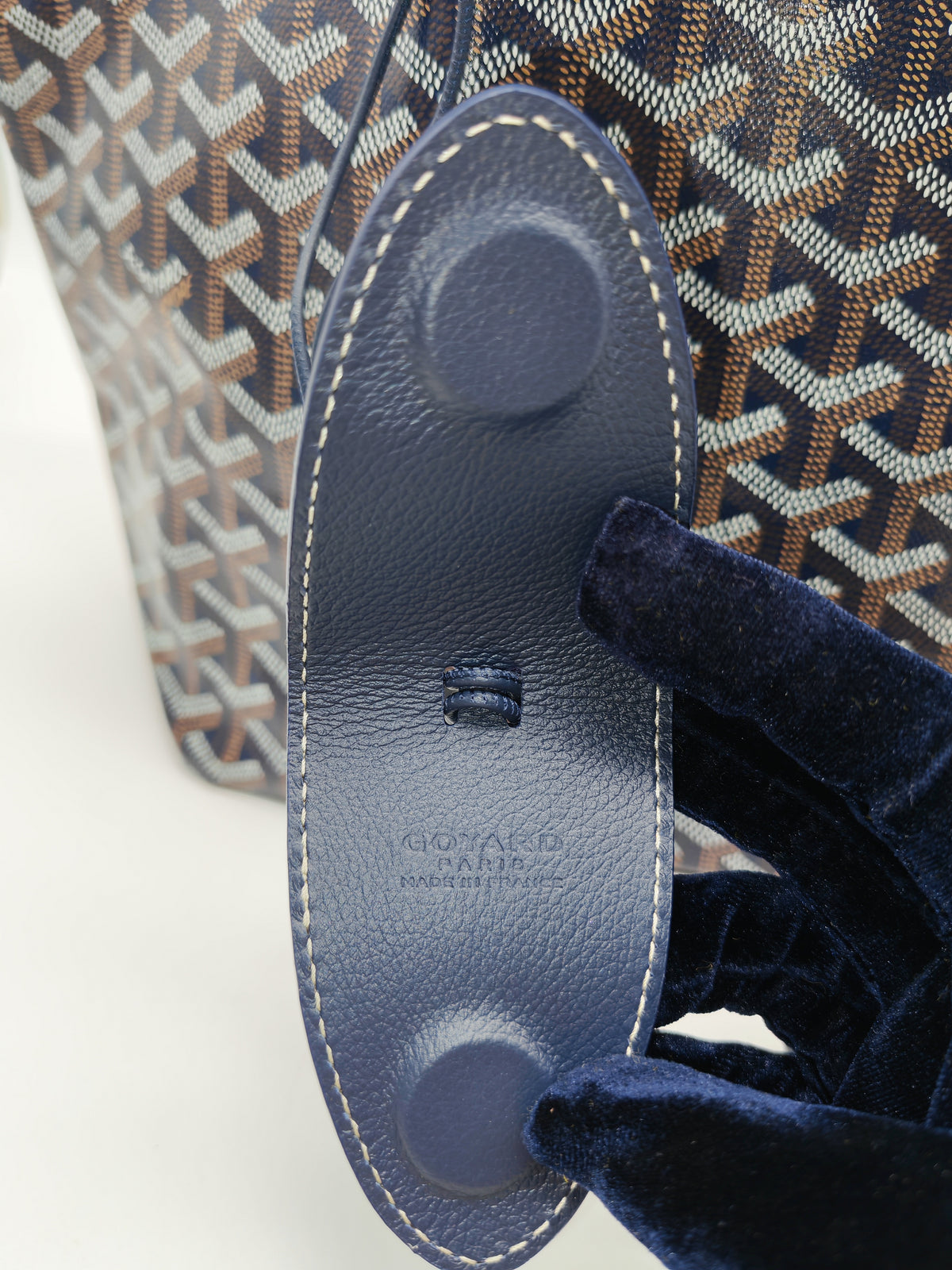 Goyard Saint Louis PM in Navy Blue Goyardine Canvas with Croc Universal Clip Charm | Purse Maison Luxury Bags Shop