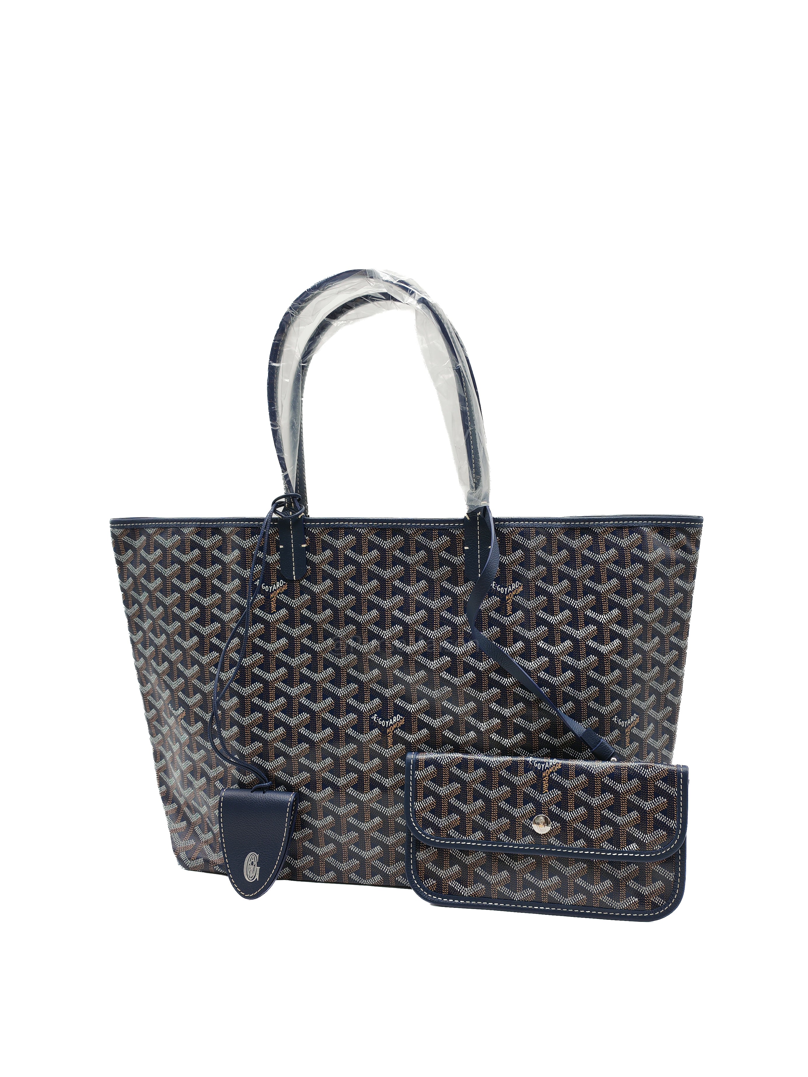 Goyard Saint Louis PM in Navy Blue Goyardine Canvas with Croc Universal Clip Charm | Purse Maison Luxury Bags Shop