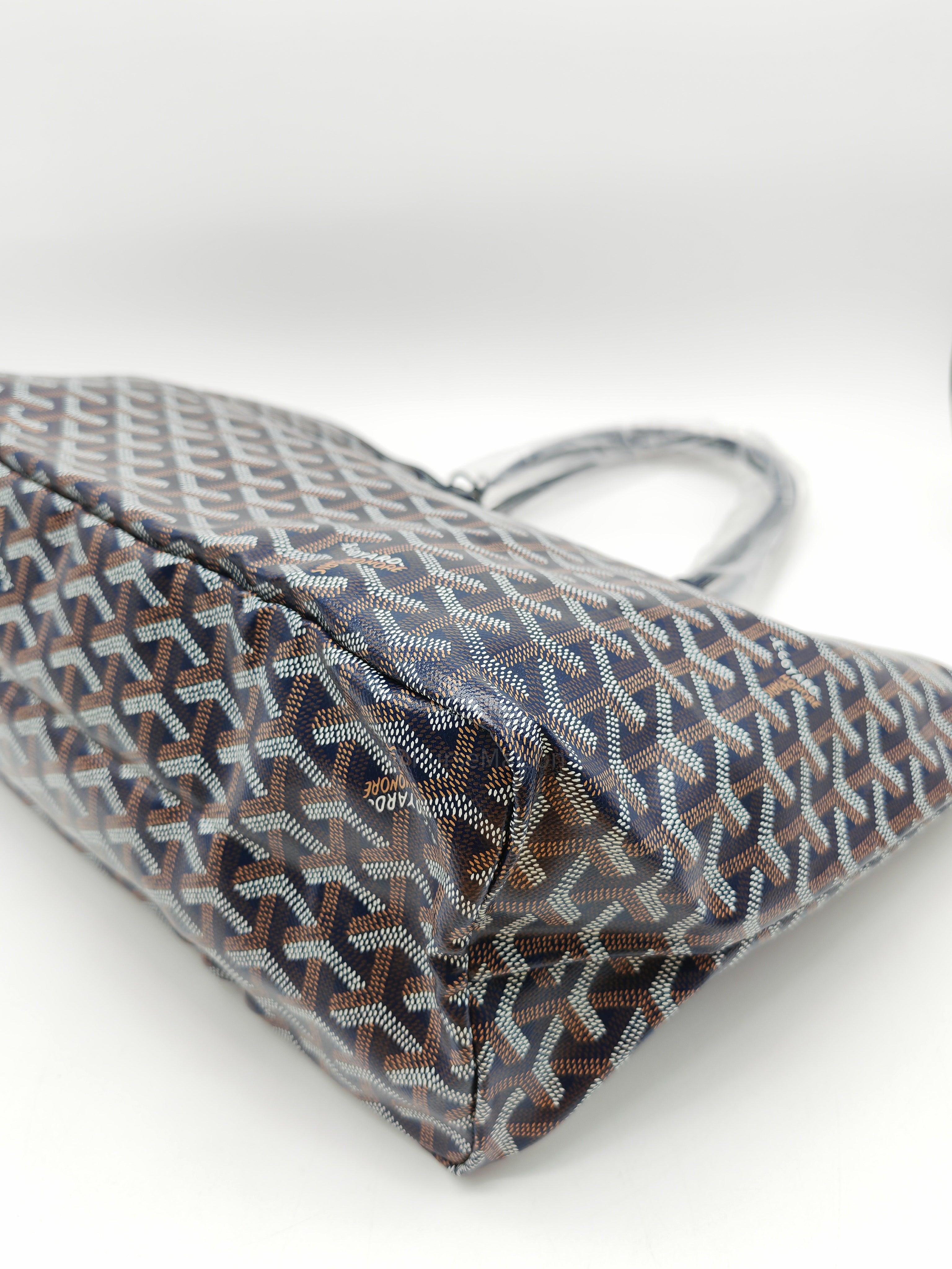 Goyard Saint Louis PM in Navy Blue Goyardine Canvas with Croc Universal Clip Charm | Purse Maison Luxury Bags Shop