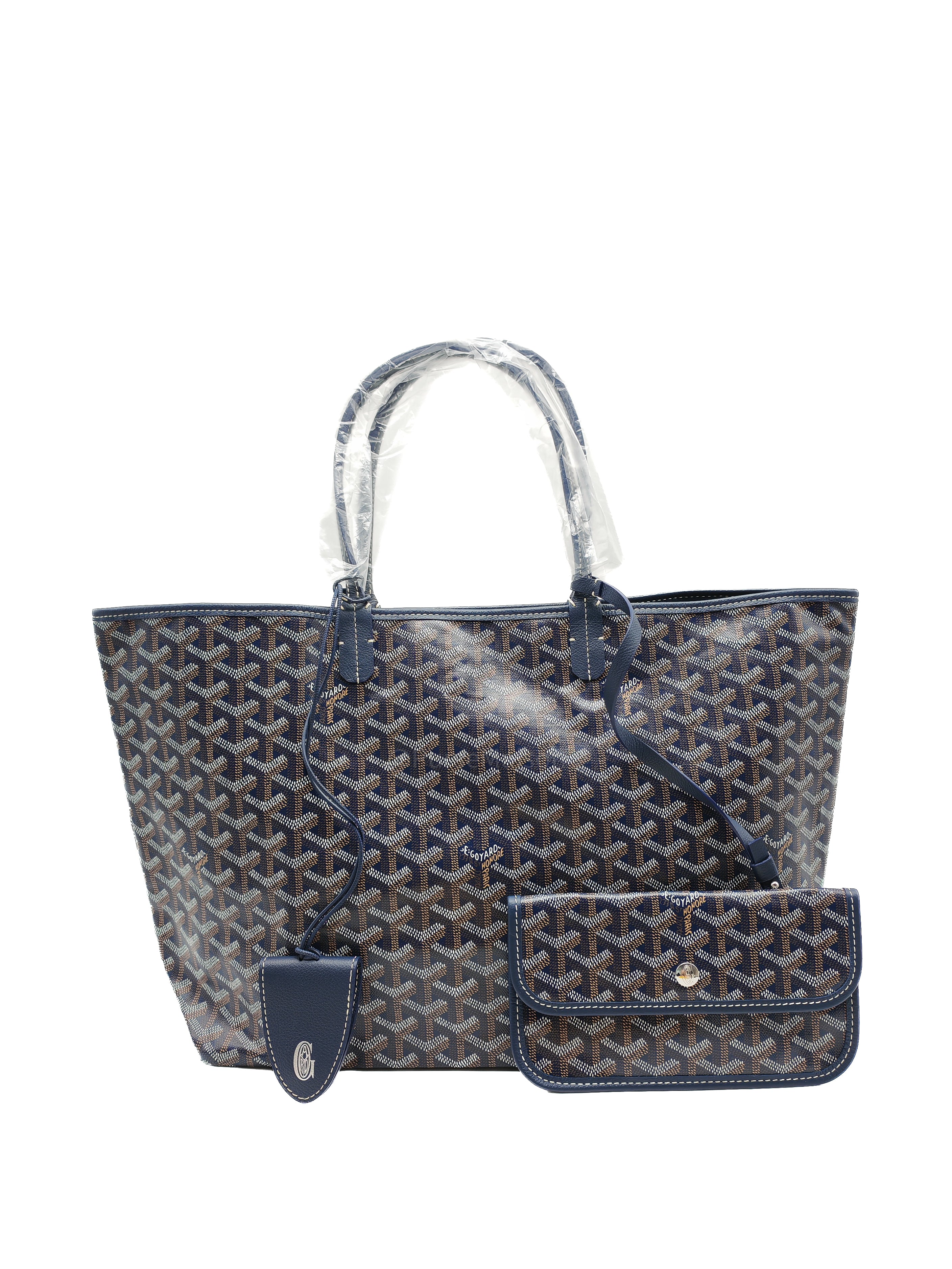 Goyard Saint Louis PM in Navy Blue Goyardine Canvas with Croc Universal Clip Charm | Purse Maison Luxury Bags Shop