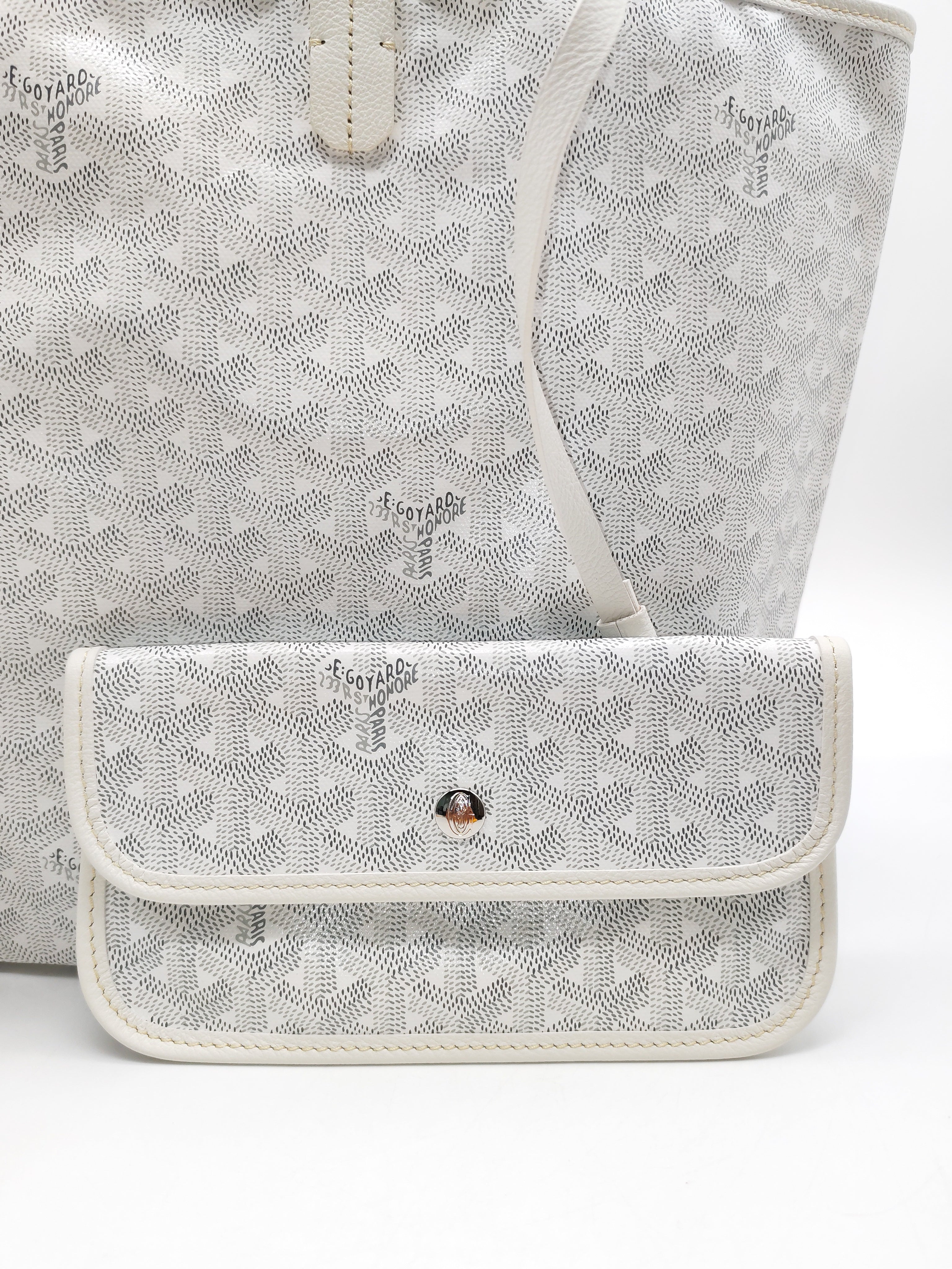 Goyard Saint Louis PM in White Goyardine Canvas with Croc Universal Clip Charm | Purse Maison Luxury Bags Shop