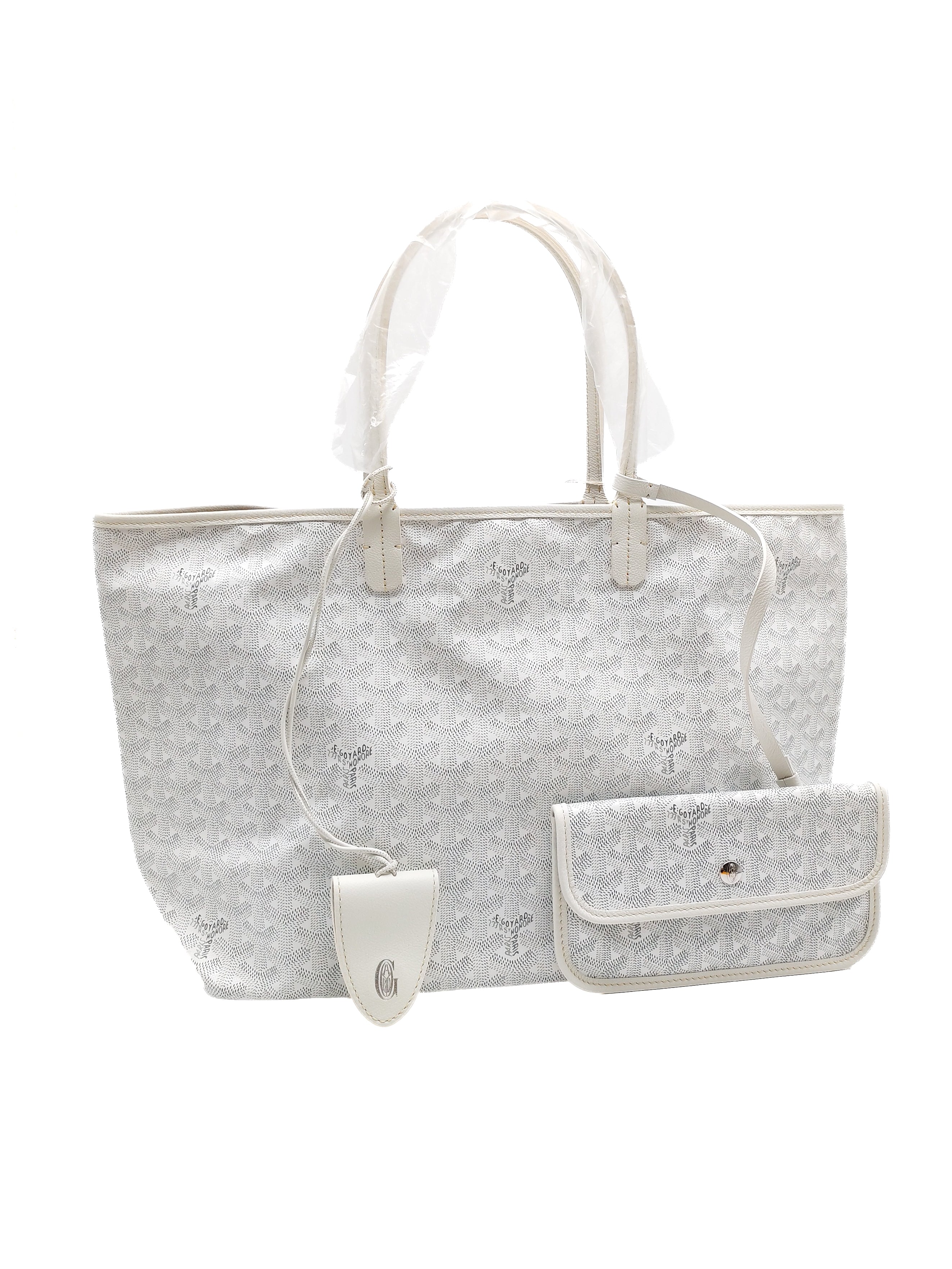 Goyard Saint Louis PM in White Goyardine Canvas with Croc Universal Clip Charm | Purse Maison Luxury Bags Shop