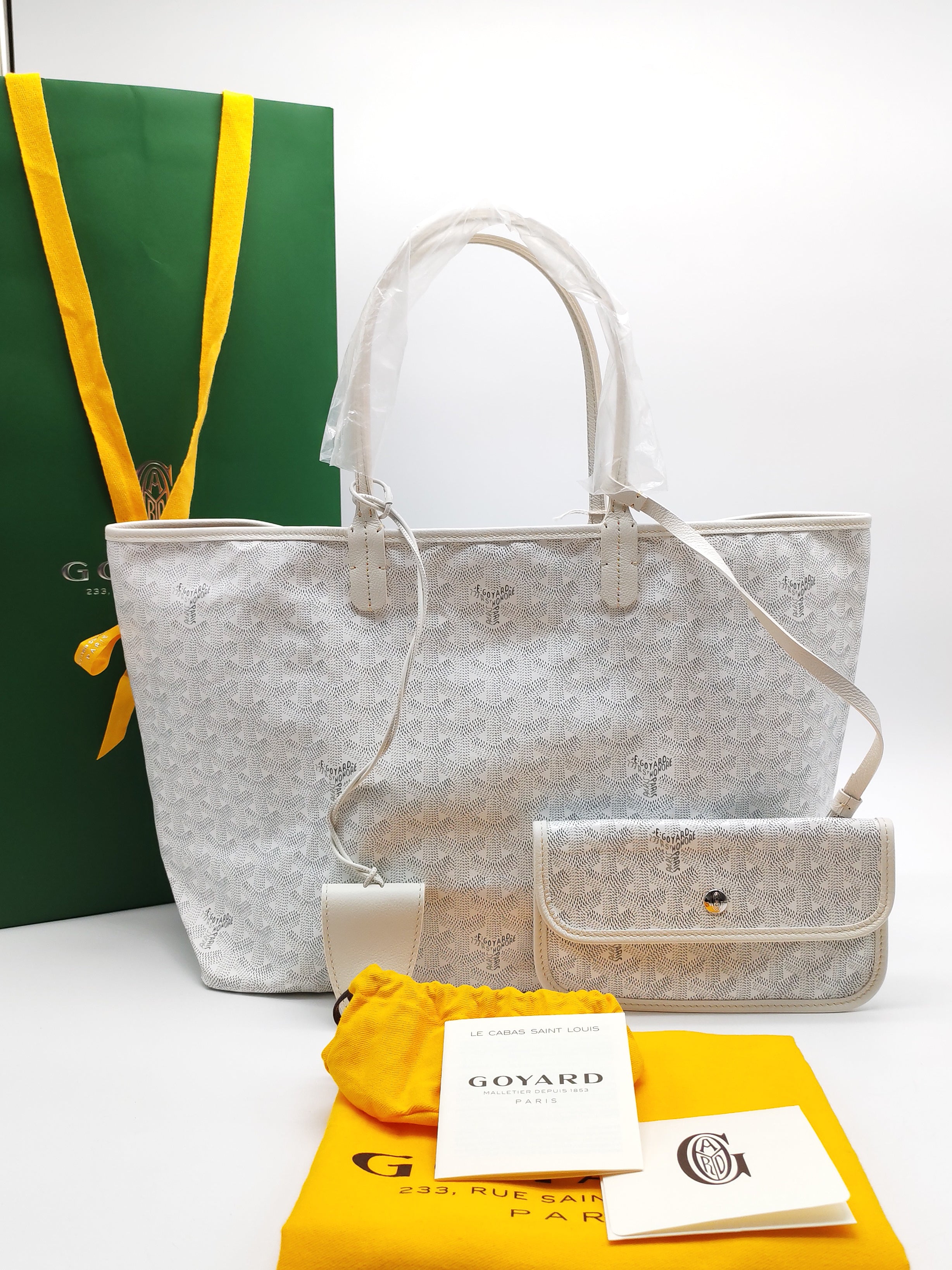 Goyard Saint Louis PM in White Goyardine Canvas with Croc Universal Clip Charm | Purse Maison Luxury Bags Shop