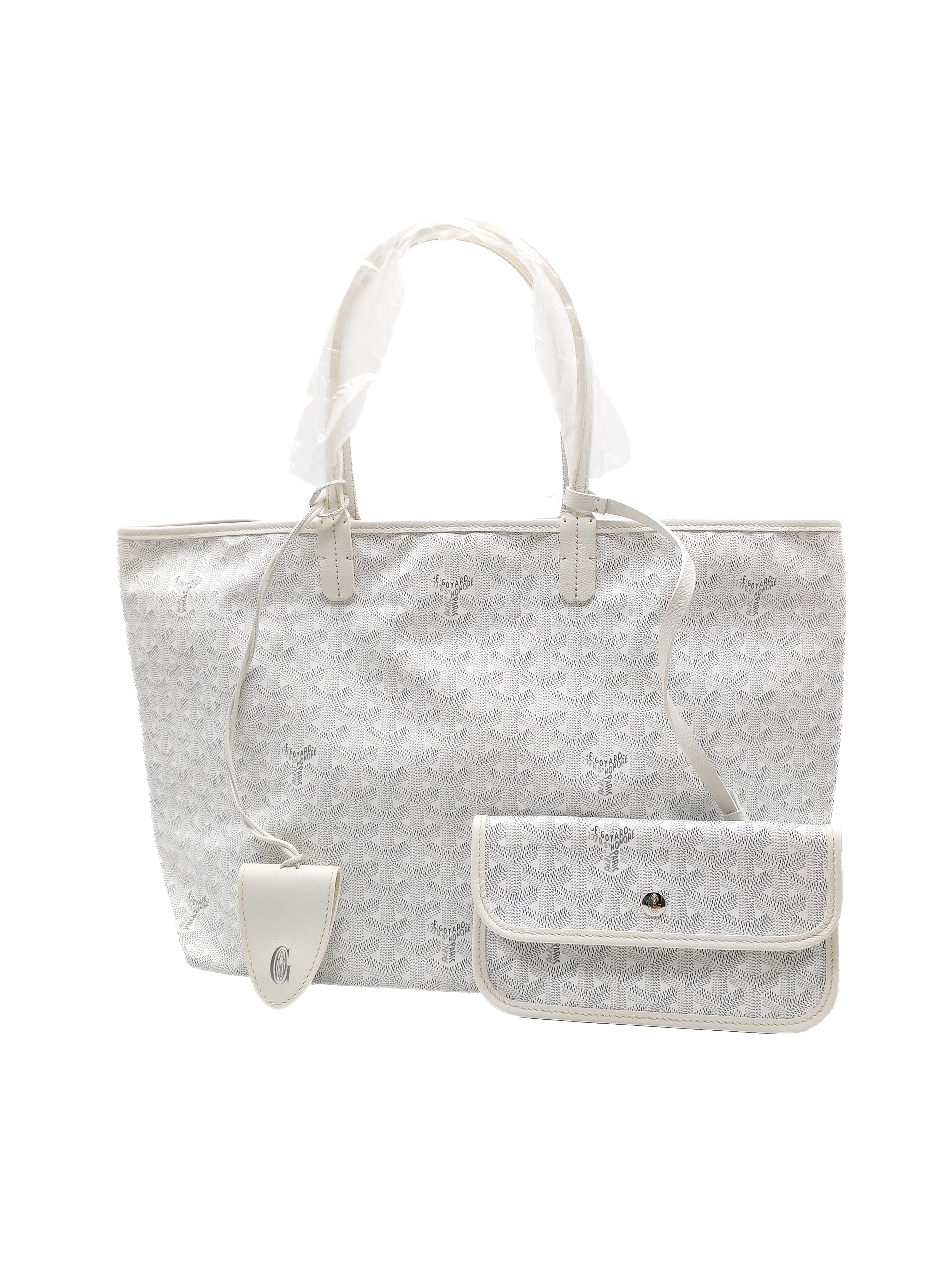 Goyard Saint Louis PM in White Goyardine Canvas with Croc Universal Clip Charm | Purse Maison Luxury Bags Shop